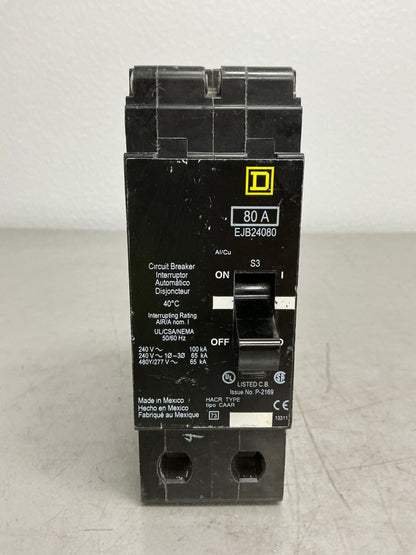 Used Square D EJB24080 2 Pole, 80 Amps, 480 Volts