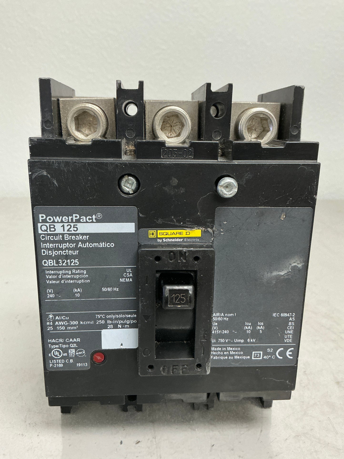 Used Square D QBL32125 3 Poles, 125 Amps, 240 Volts