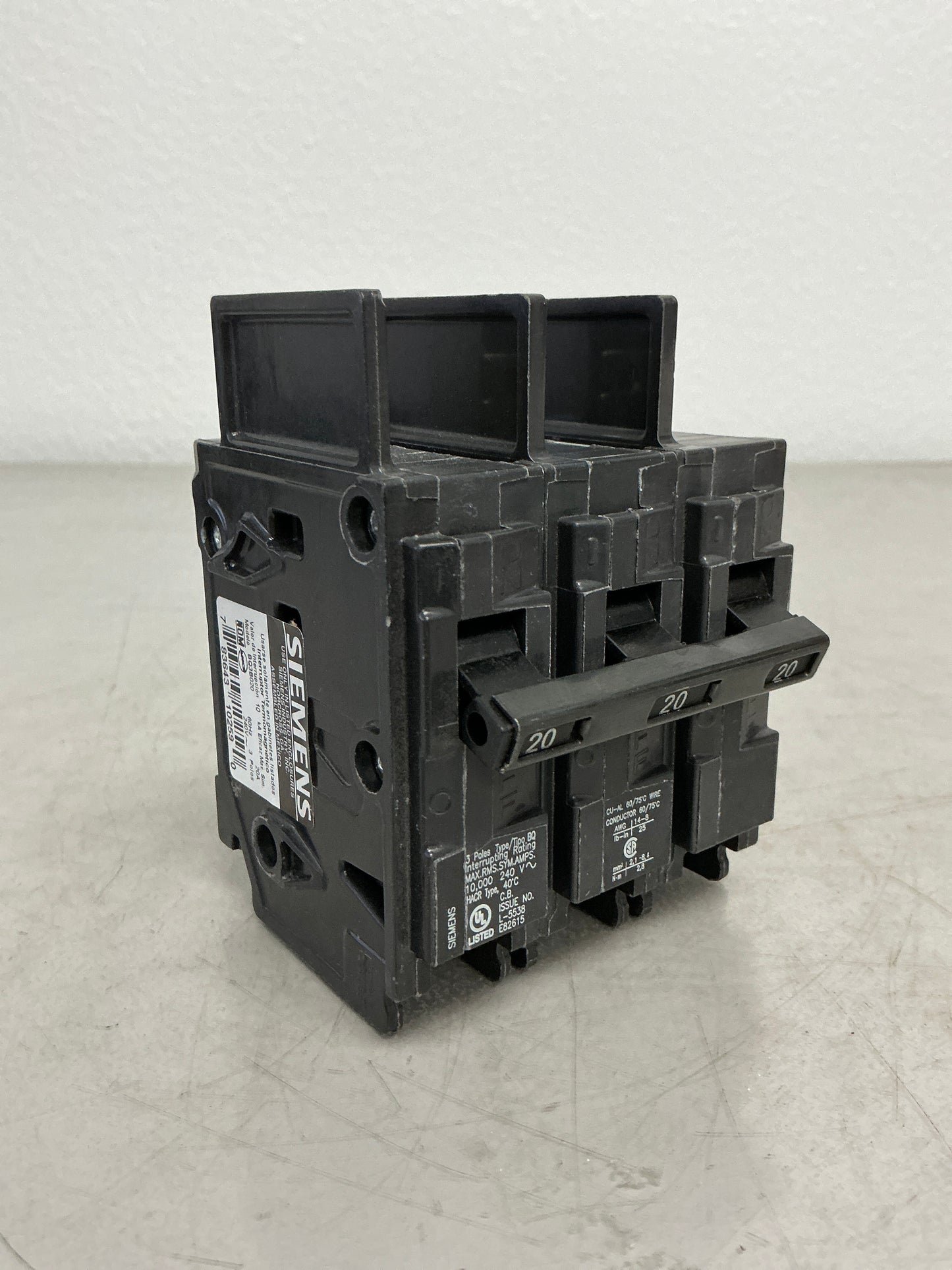 Used Siemens BQ3B020 3 Pole, 20 Amps, 240 Volts