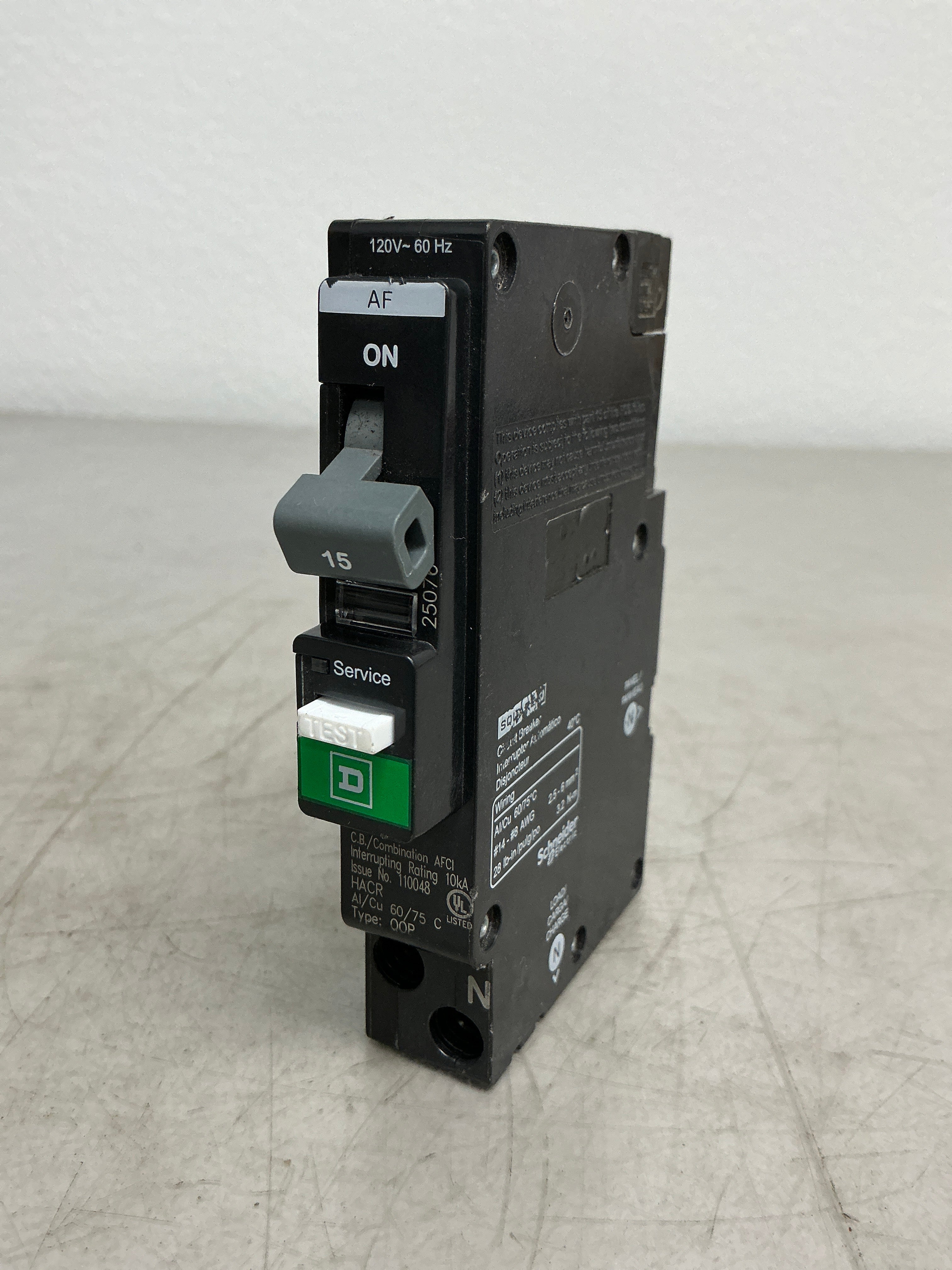 Used Square D QO115PAF 1 Pole, 15 Amps, 120 Volts Circuit Breaker