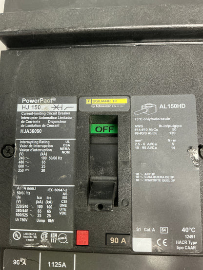 Used Square D HJA36090 3 Pole, 90 Amps, 600 Volts