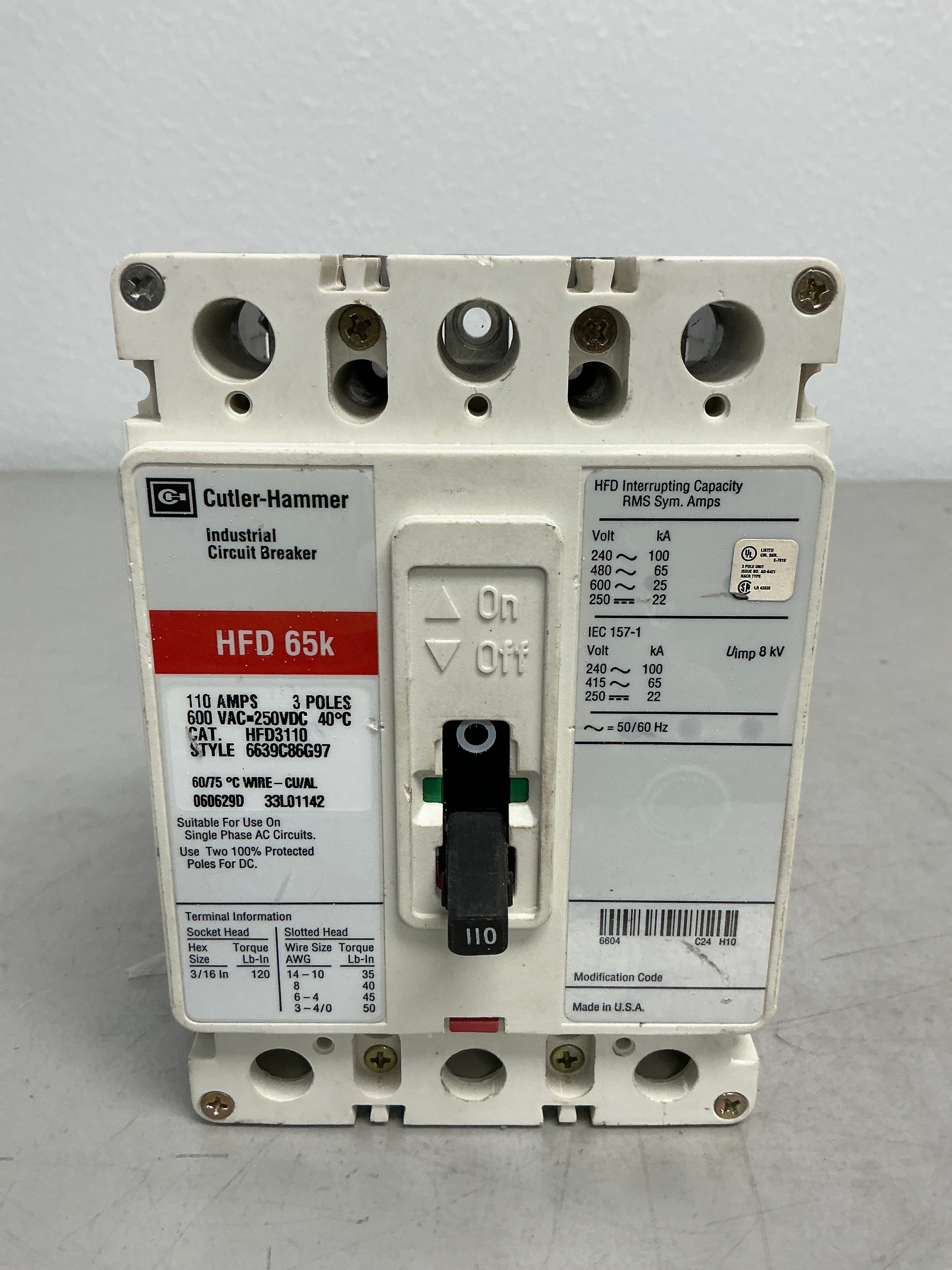 New HFD3110 3 Poles, 110 Amps, 600 Volts