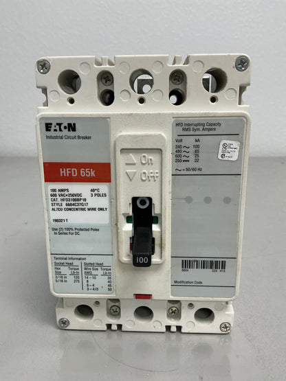 Used HFD3100BP10 100 Amps, 3 Poles, 600 Volts