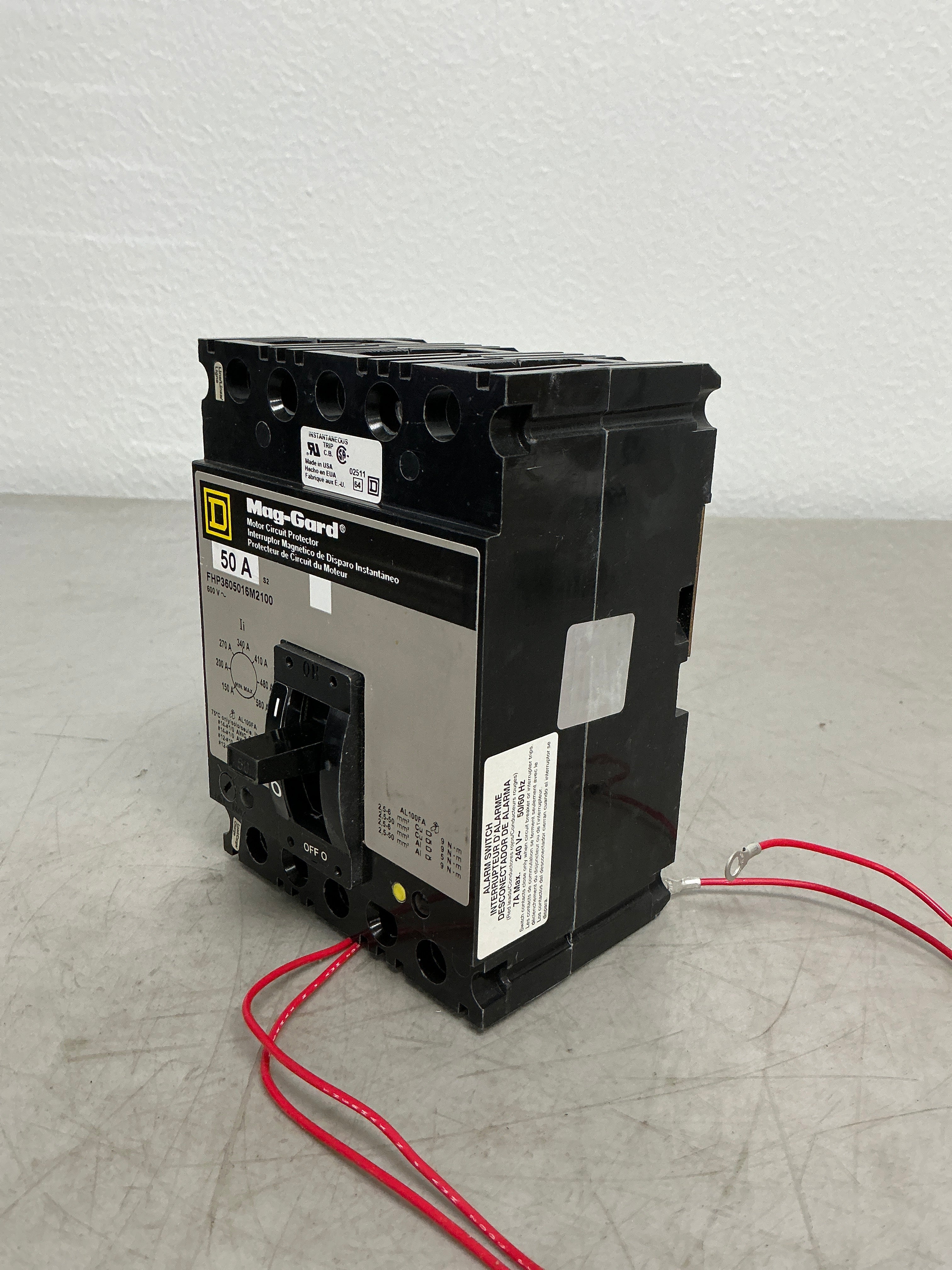 Used Square D FHP3605016M2100 3 Pole, 50 Amps, 600 Volts Circuit Breaker