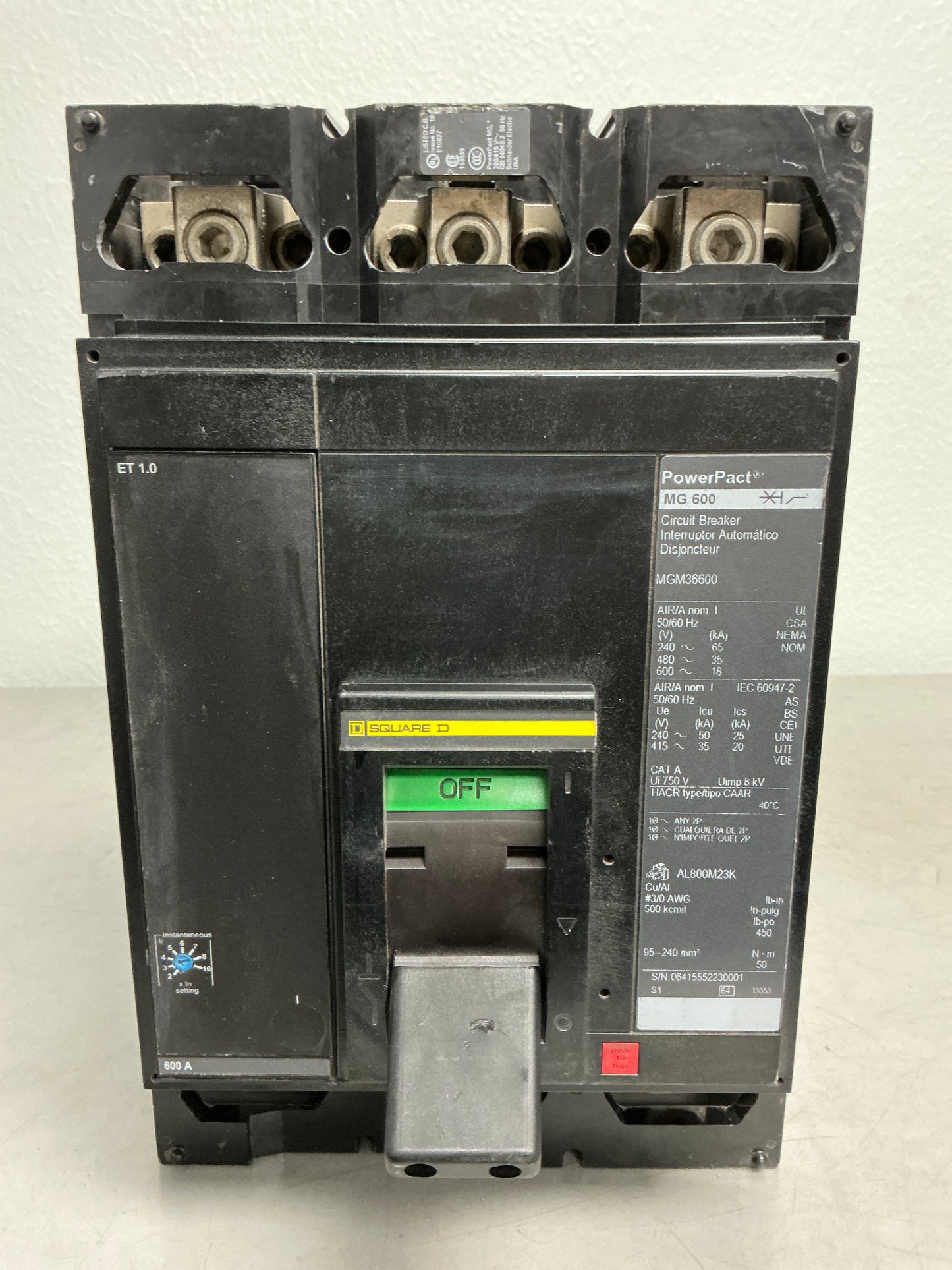 Used Square D MGM36600 Breaker 600 Amp 600 Volt 3 Pole