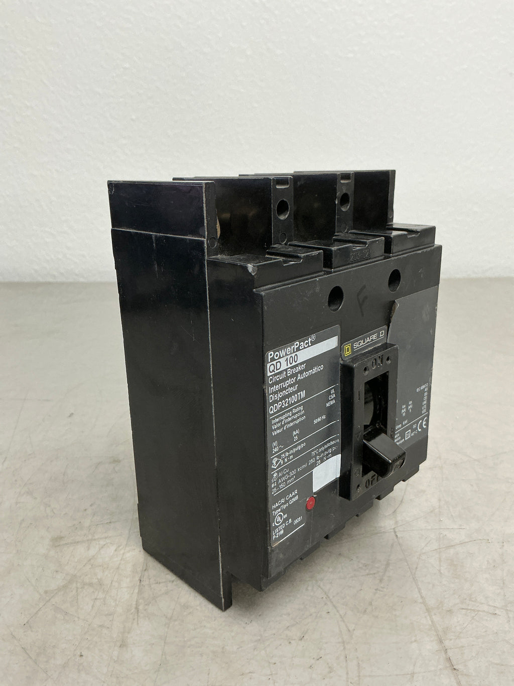 Used Square D QDP32100TM 3 Pole, 100 Amps, 240 Volts Circuit Breaker