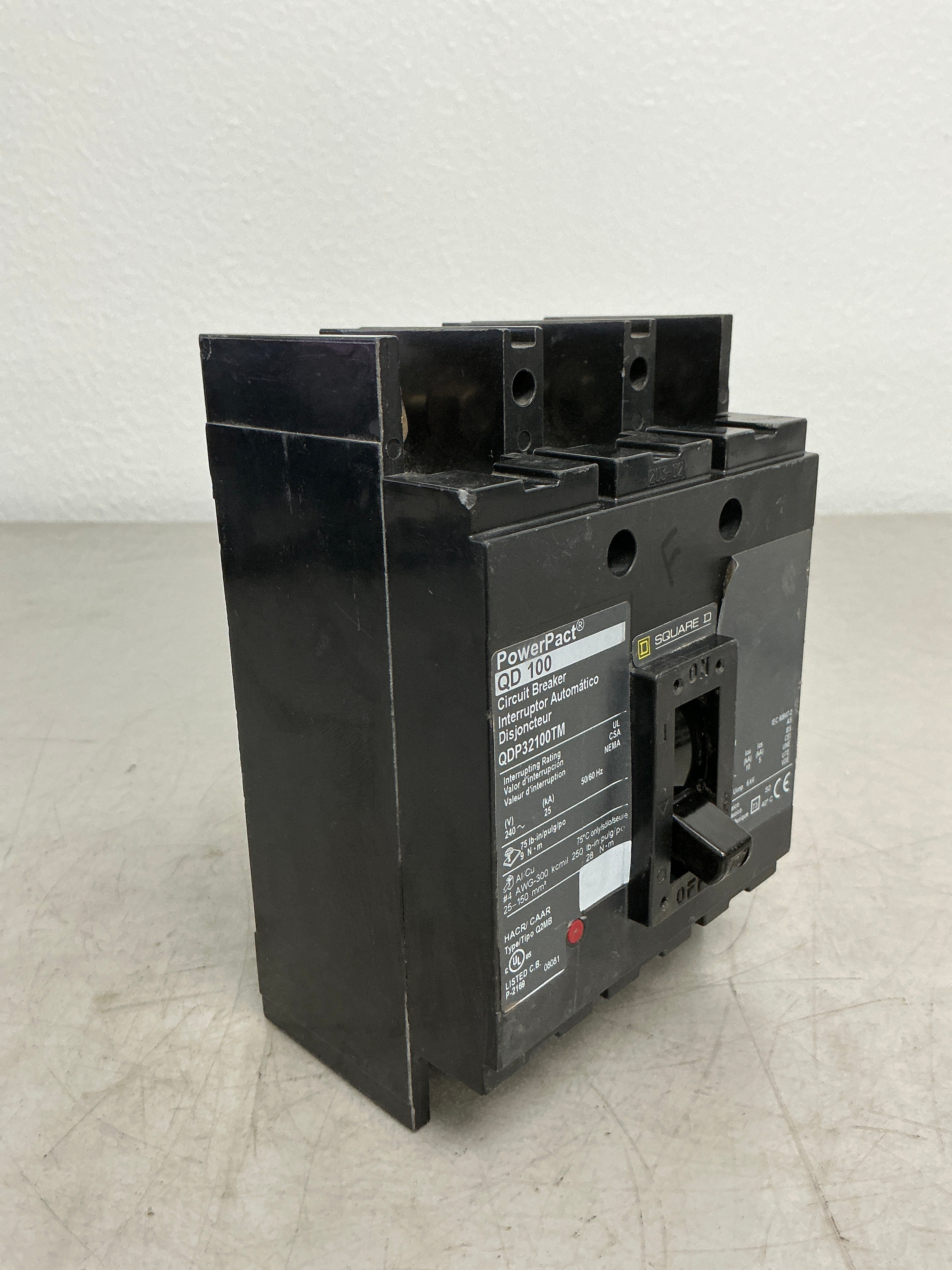 Used Square D QDP32100TM 3 Pole, 100 Amps, 240 Volts Circuit Breaker