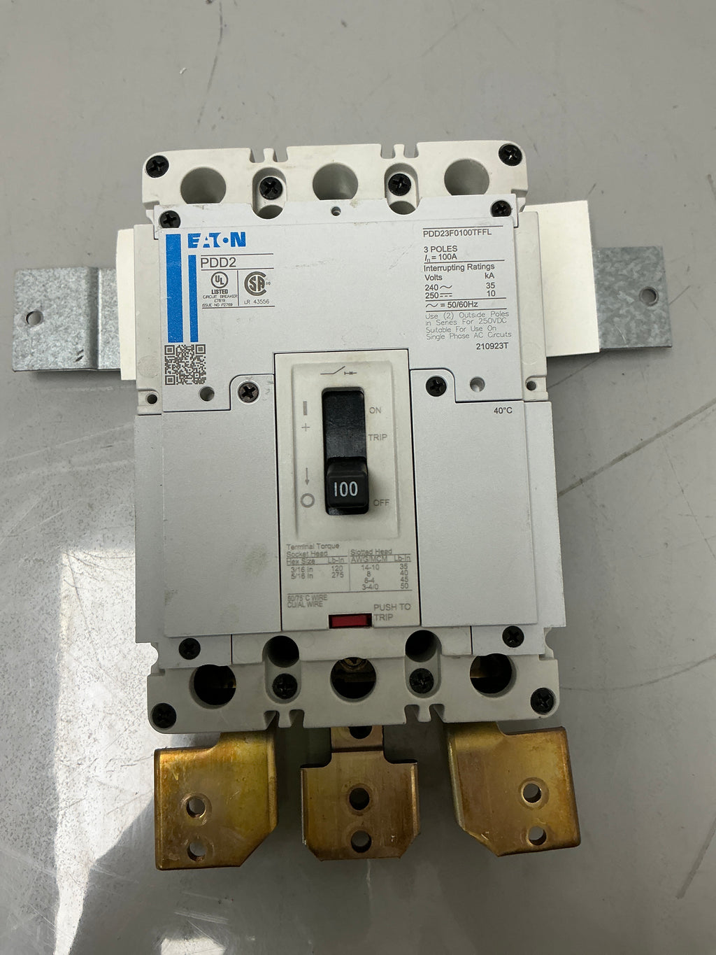 Used Eaton PDD23F0100TFFL 3 Pole, 100 Amps, 240 Volts Circuit Breaker