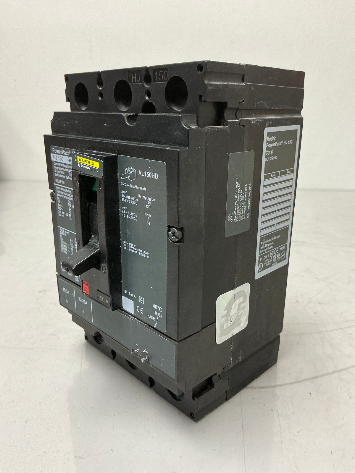 Used Square D HJL36150 3 Pole, 150 Amps, 600 Volts Circuit Breaker