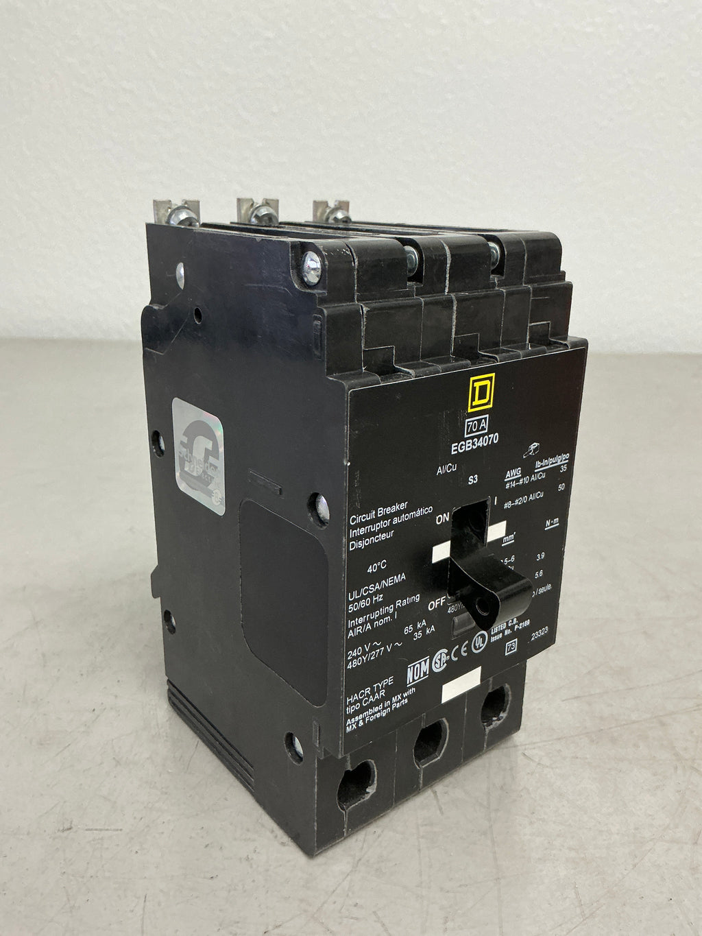 Used Square D EGB34070, 3 Pole, 70 Amps, 480 Volts, Circuit Breaker