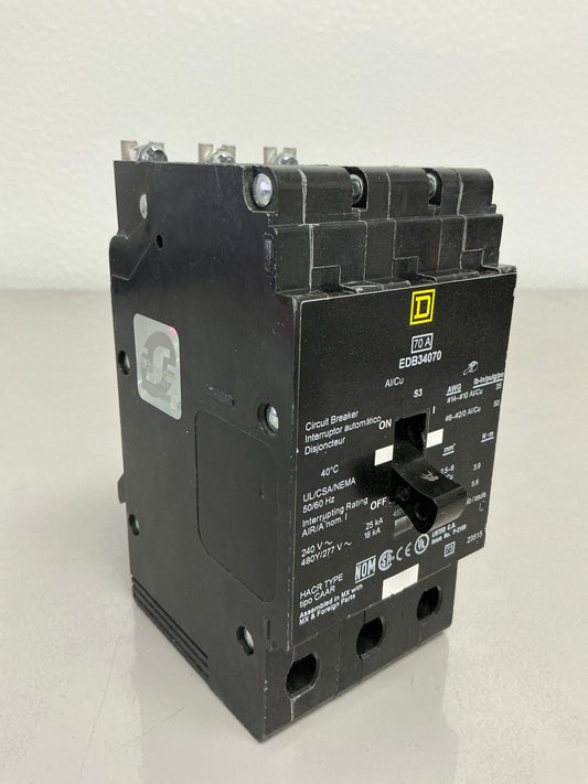 Used Square D EDB34070 3 Pole, 70 Amps, 480/277 Volts