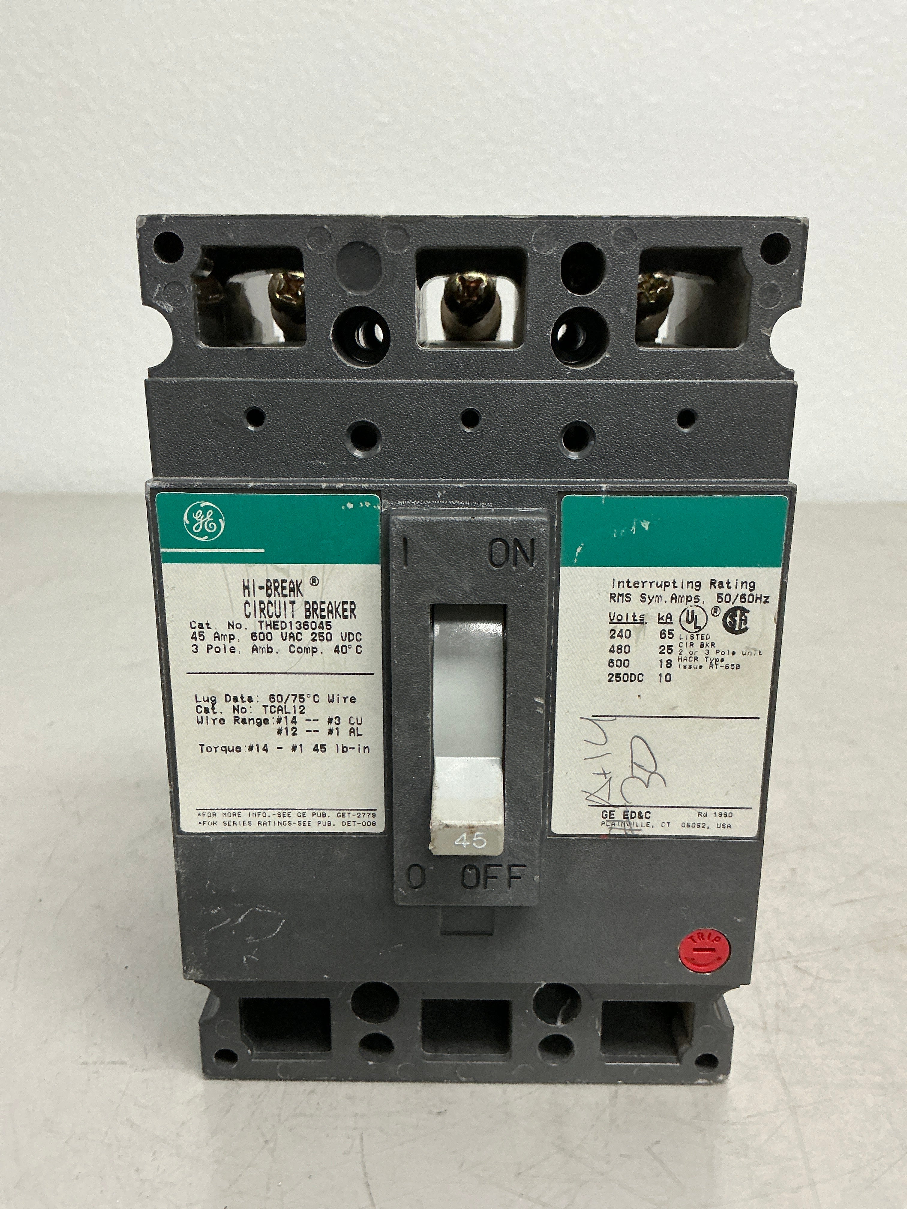 Used THED136045 3 Pole, 45 Amps, 600 Volts