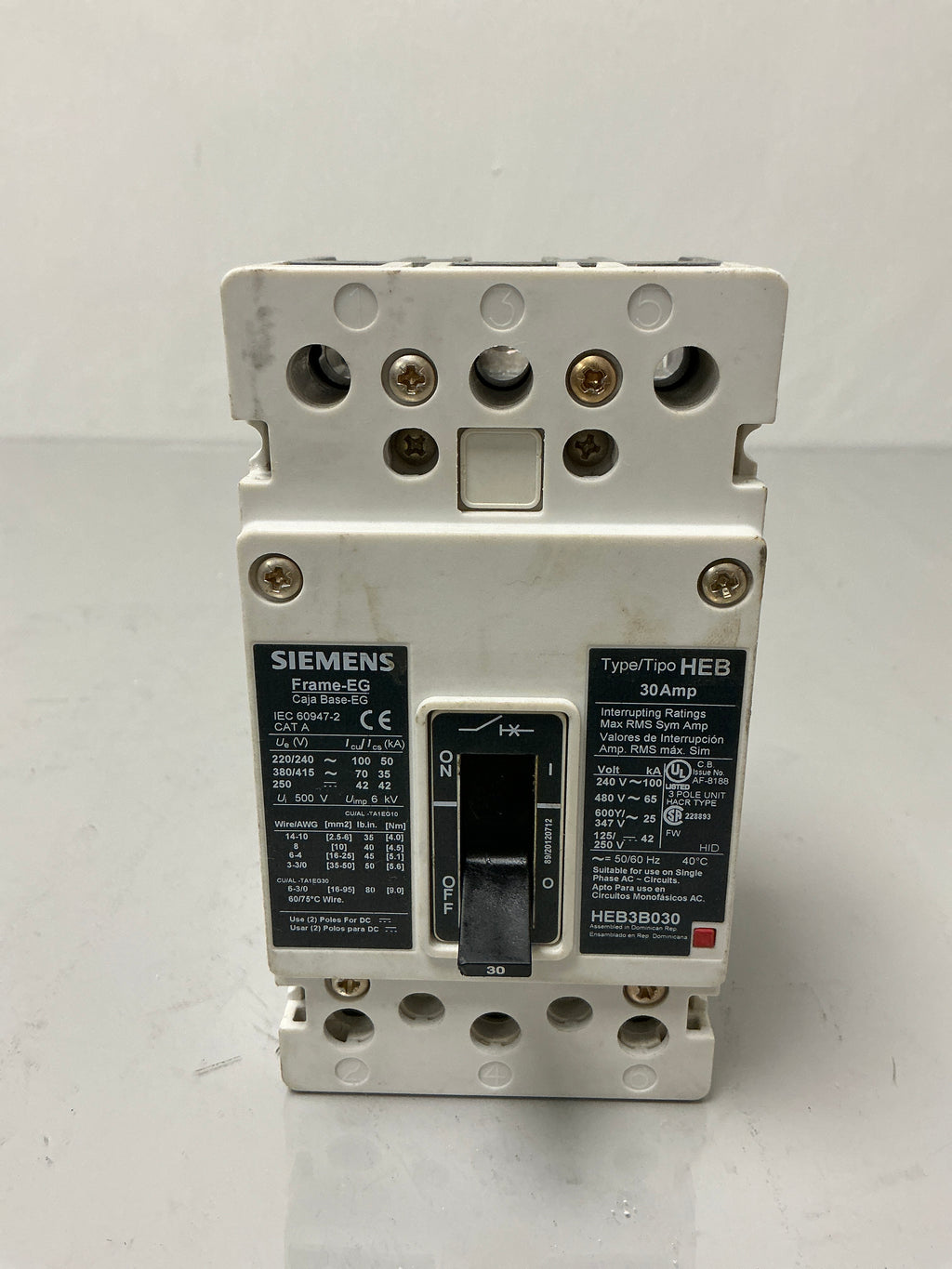 Used Siemens HEB3B030 3 Pole, 30 Amps, Circuit Breaker