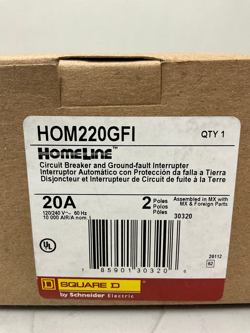 New Square D HOM220GFI 2 Pole, 20 Amps, 240 Volts Circuit Breaker