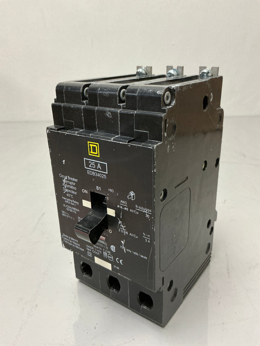 Square D EDB34025 3 Pole, 25 Amps, 480 Volts Circuit Breaker
