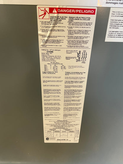 New Square D CH366 Disconnect 600 Amp 600 Volt Fusible Indoor