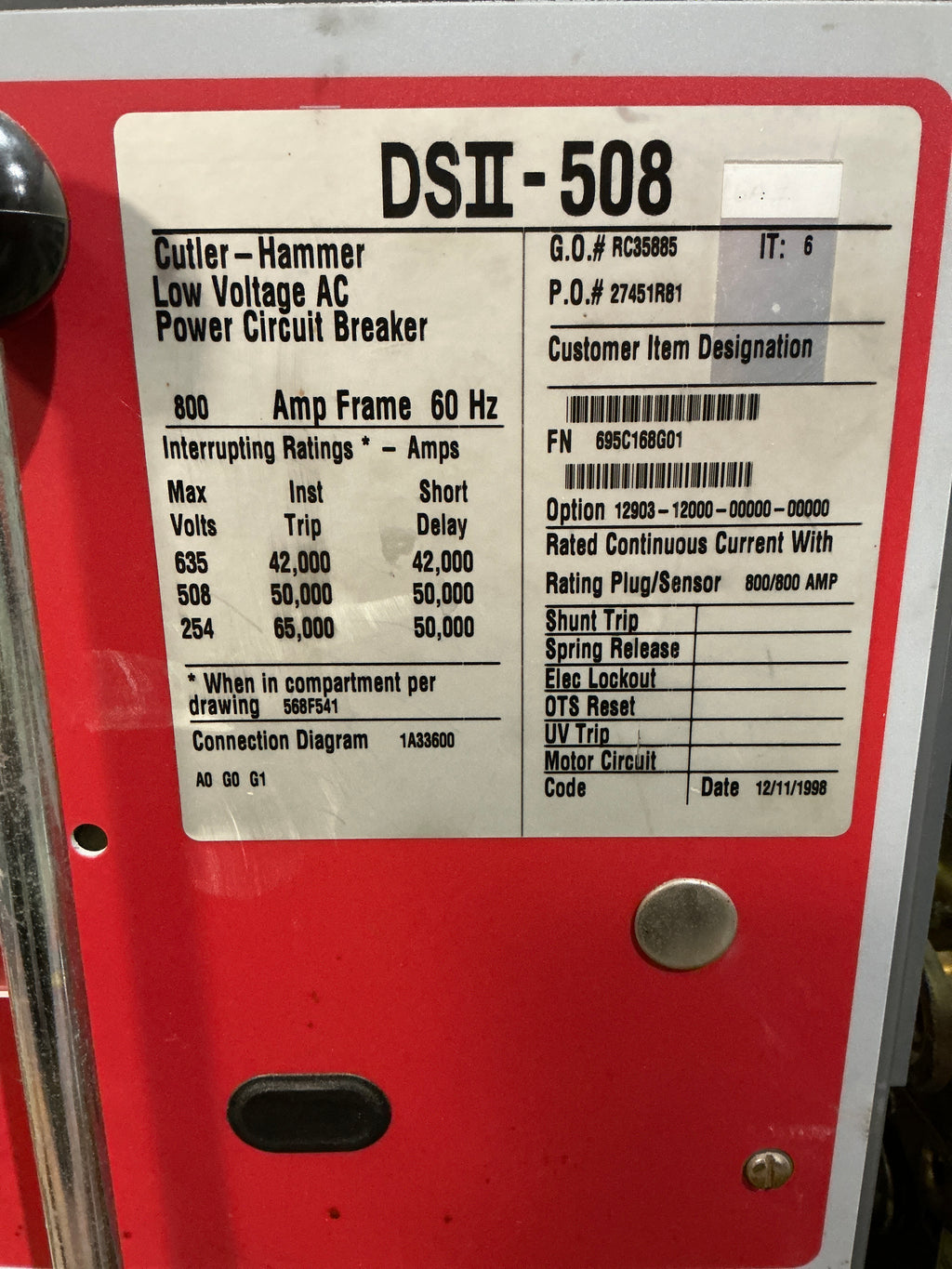 Used Cutler Hammer DS II - 508 Breaker