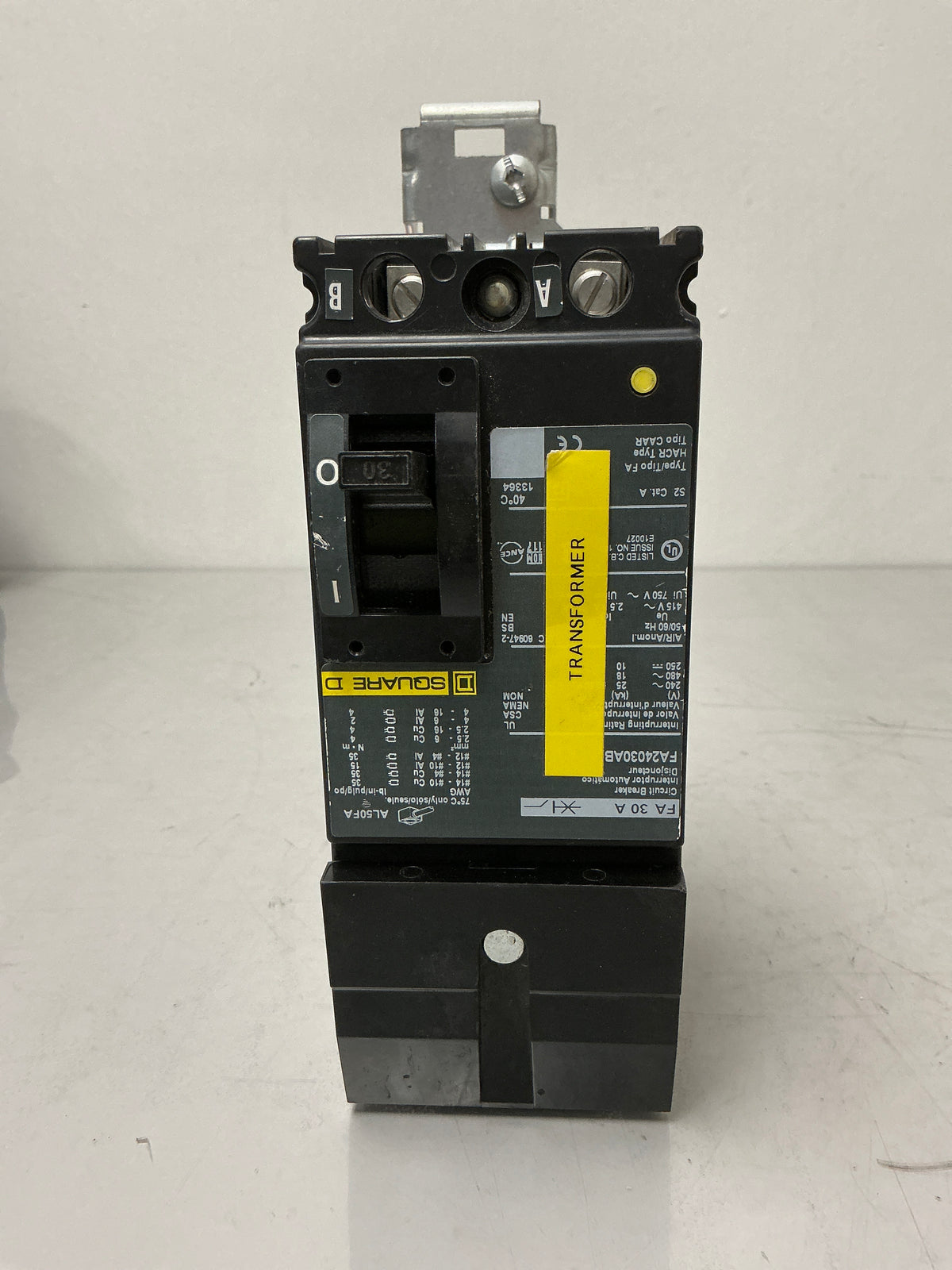 Used Square D FA24030AB 2 Pole, 30 Amps, 480 Volts Circuit Breaker