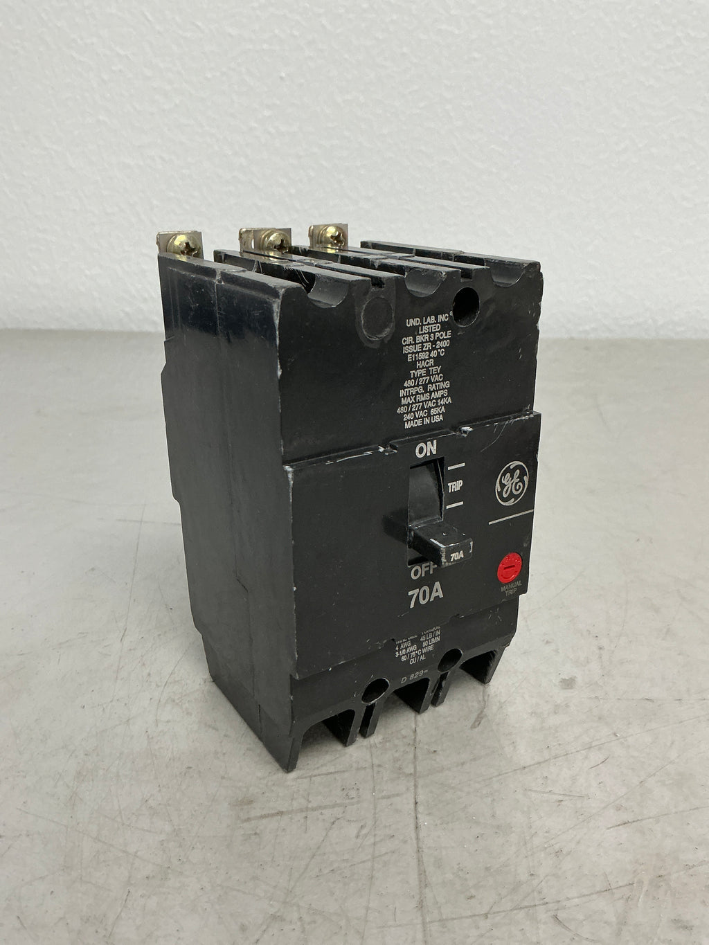 Used GE TEY370 3 Pole, 70 Amps Circuit Breaker