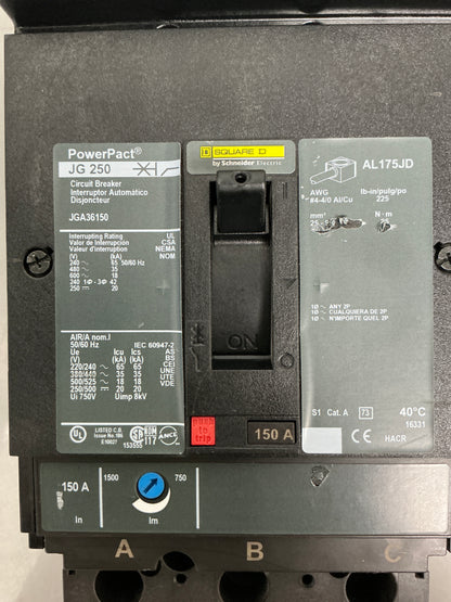 Used Square D JGA36150 3 Pole, 150 Amps, 600 Volts