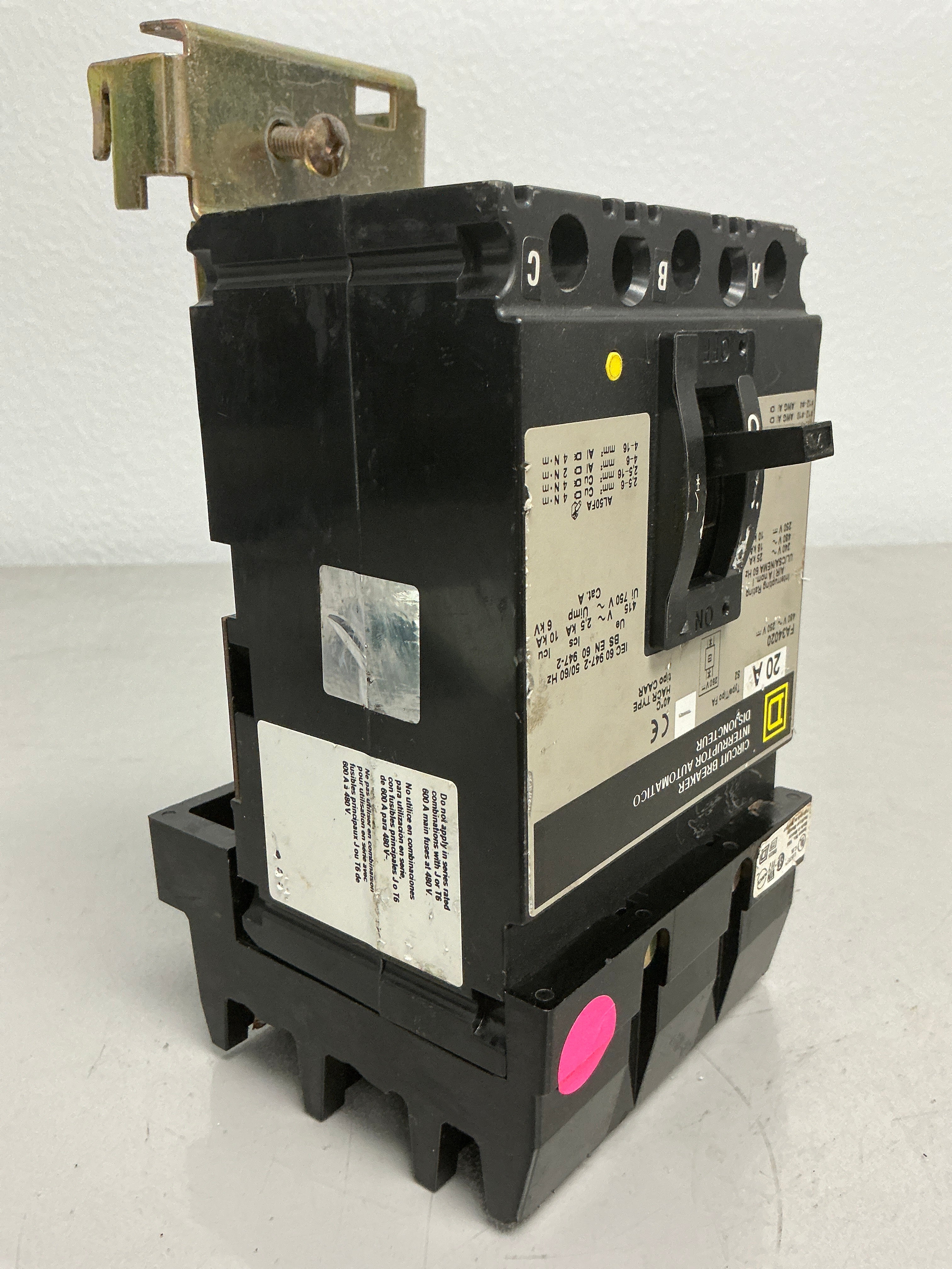 *CHIPPED* Used Square D FA34020 3 Pole, 20 Amps, 480 Volts