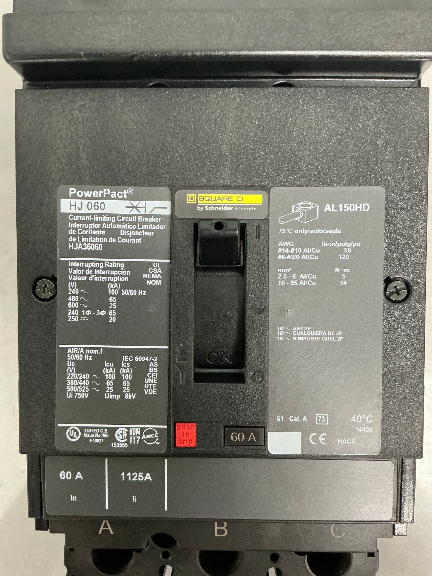 Used Square D HJA36060 3 Pole, 60 Amps, 600 Volts