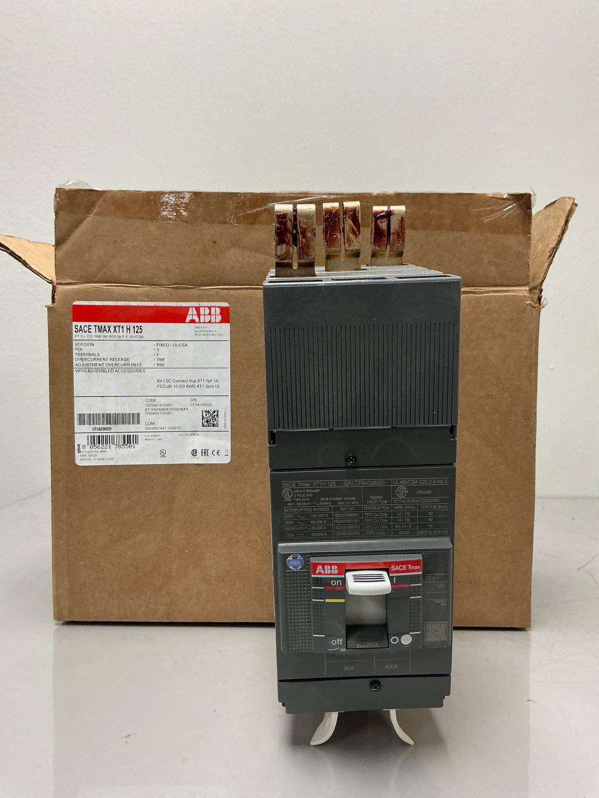 New ABB XT1HU3080AYD000XXX 3 Pole, 80 Amps, 480 Volts, Circuit Breaker