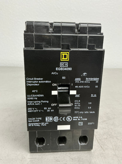 Used Square D EGB34090 3 Pole, 90 Amps, 480 Volts