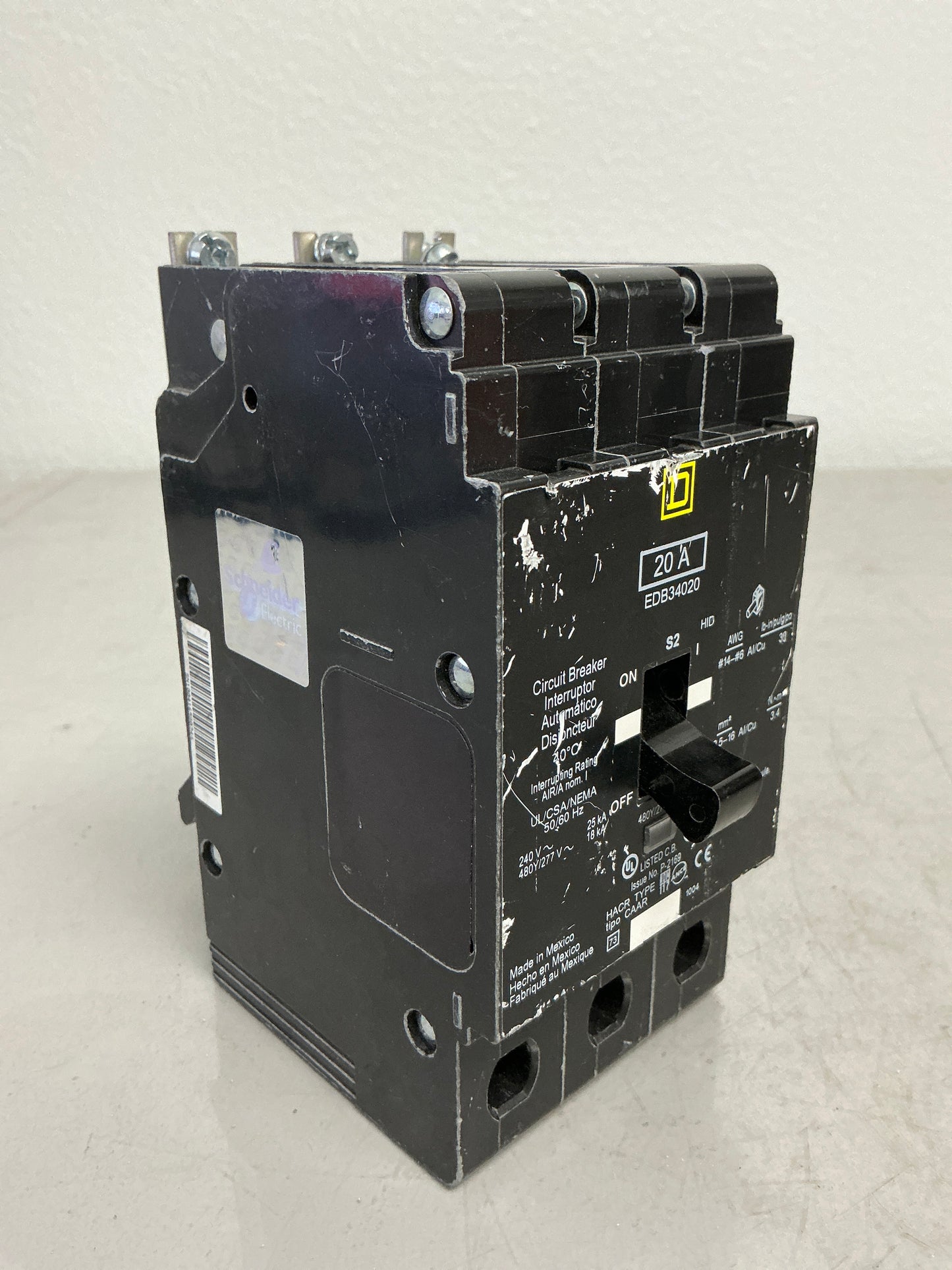 Used Square D EDB34020 3 Pole, 20 Amps, 480 Volts