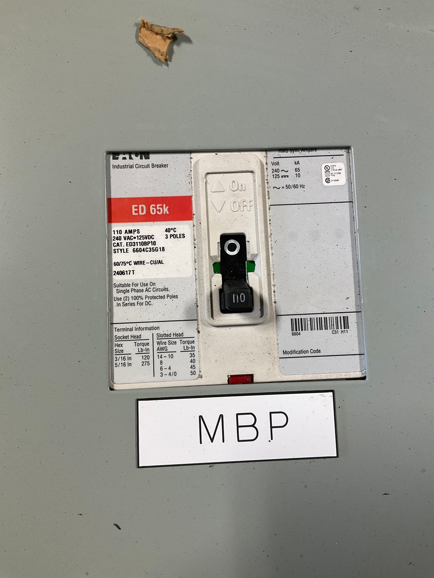 New Eaton Panelboard 225 Amp MDP 208/120 Volt (item#p19)
