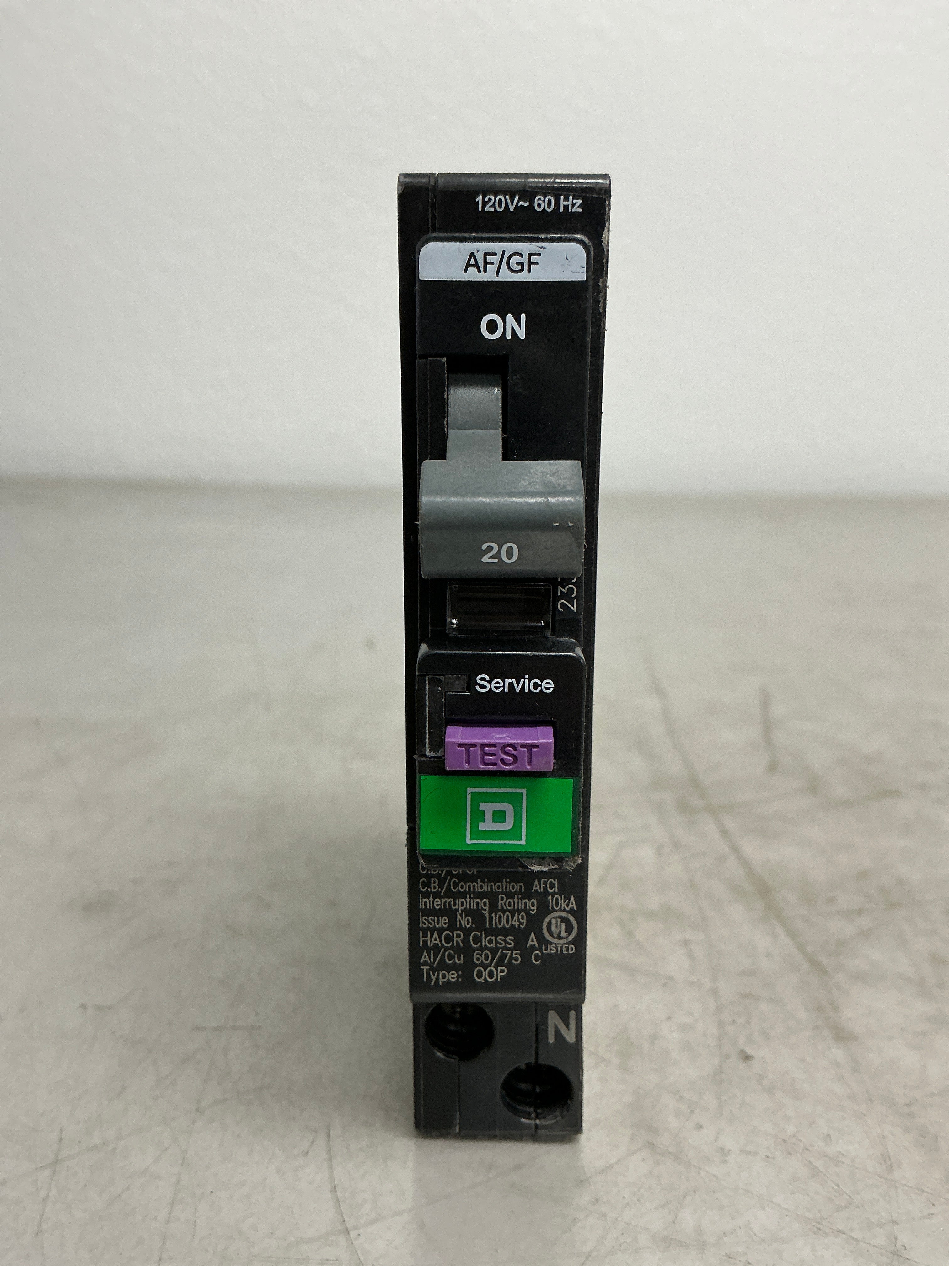 Used Square D QO120PAFGF 1 Pole, 20 Amps, 120 Volts Circuit Breaker