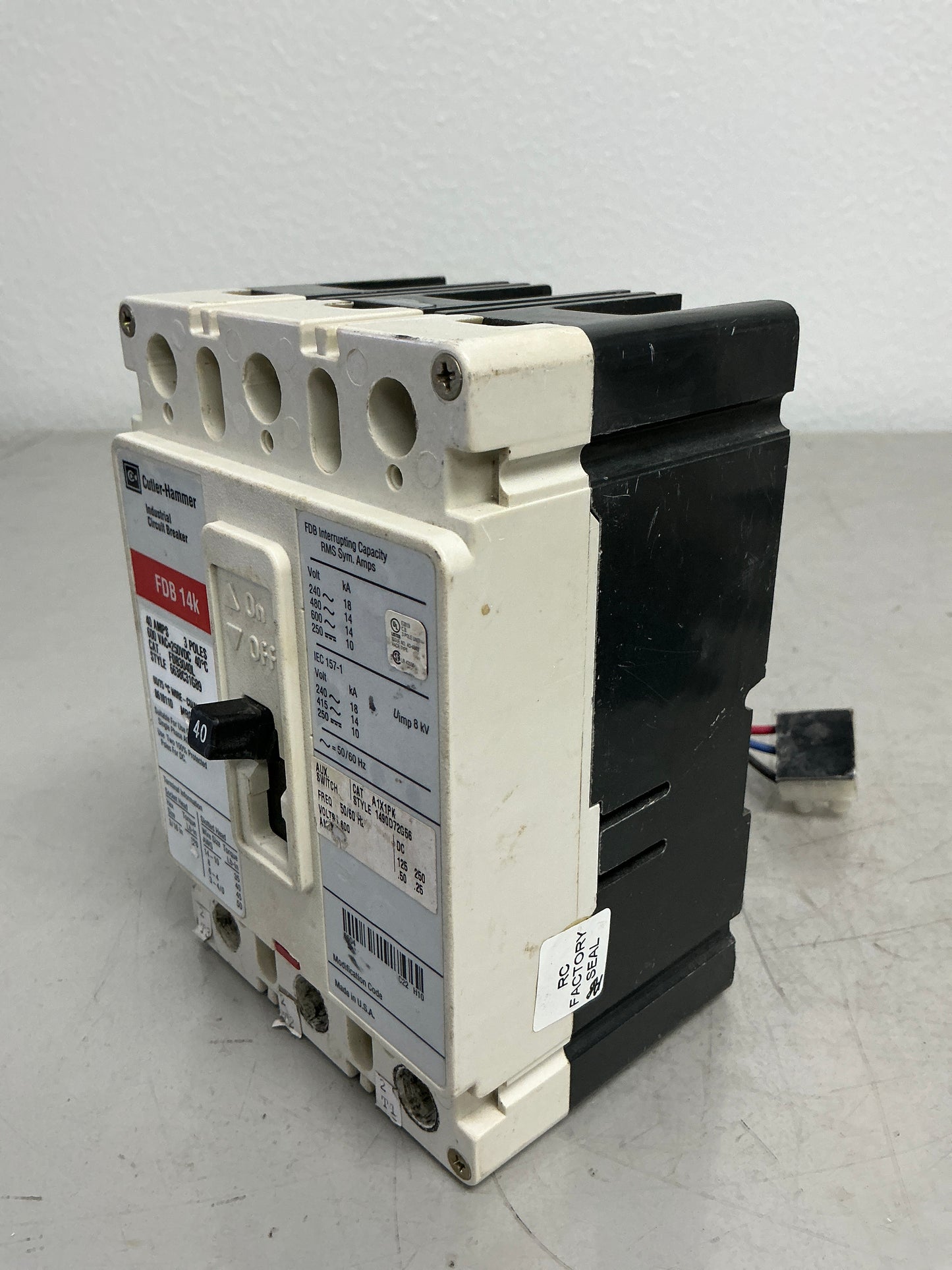 Used FDB3040L with Auxiliary 3 Poles, 40 Amps, 600 Volts