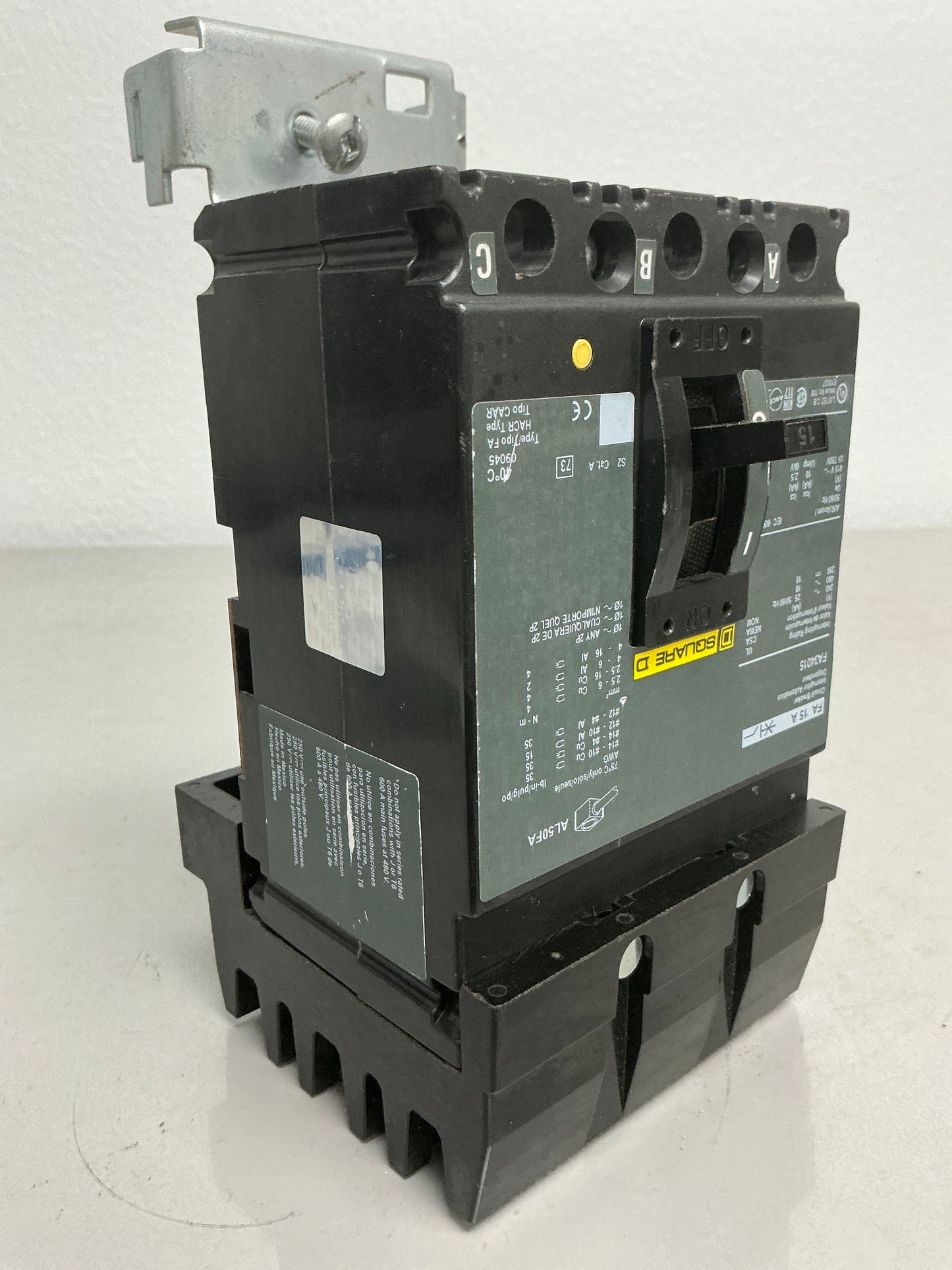 Used Square D FA34015 3 Pole, 15 Amps, 480 volts