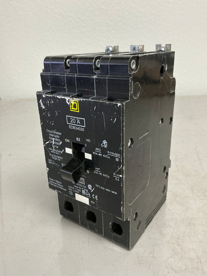 Used Square D EDB34020 3 Pole, 20 Amps, 480 Volts
