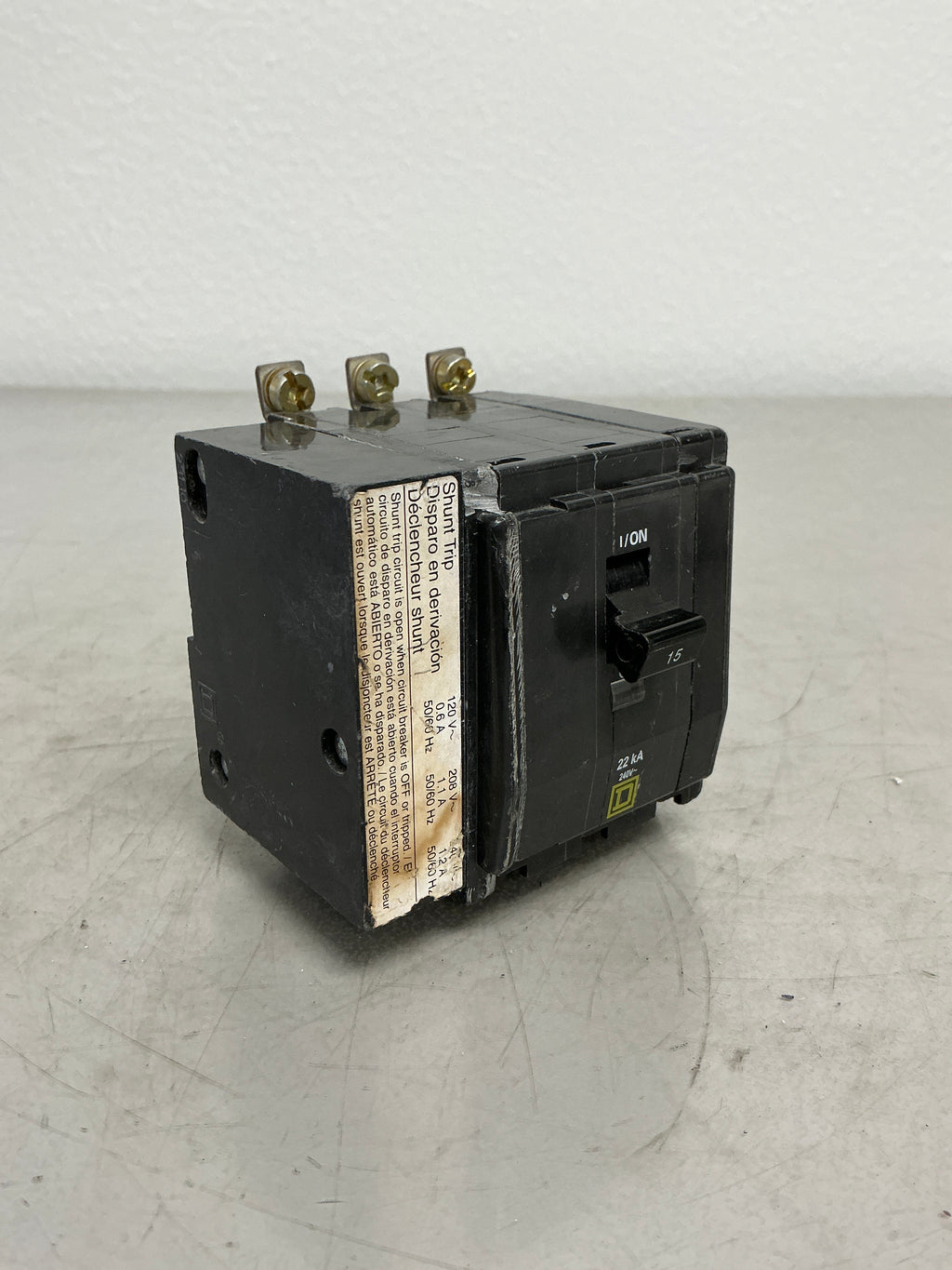 Used SquareD QOB3151021 (Shunt Trip) 3 Pole, 15 Amps, 240 Volts