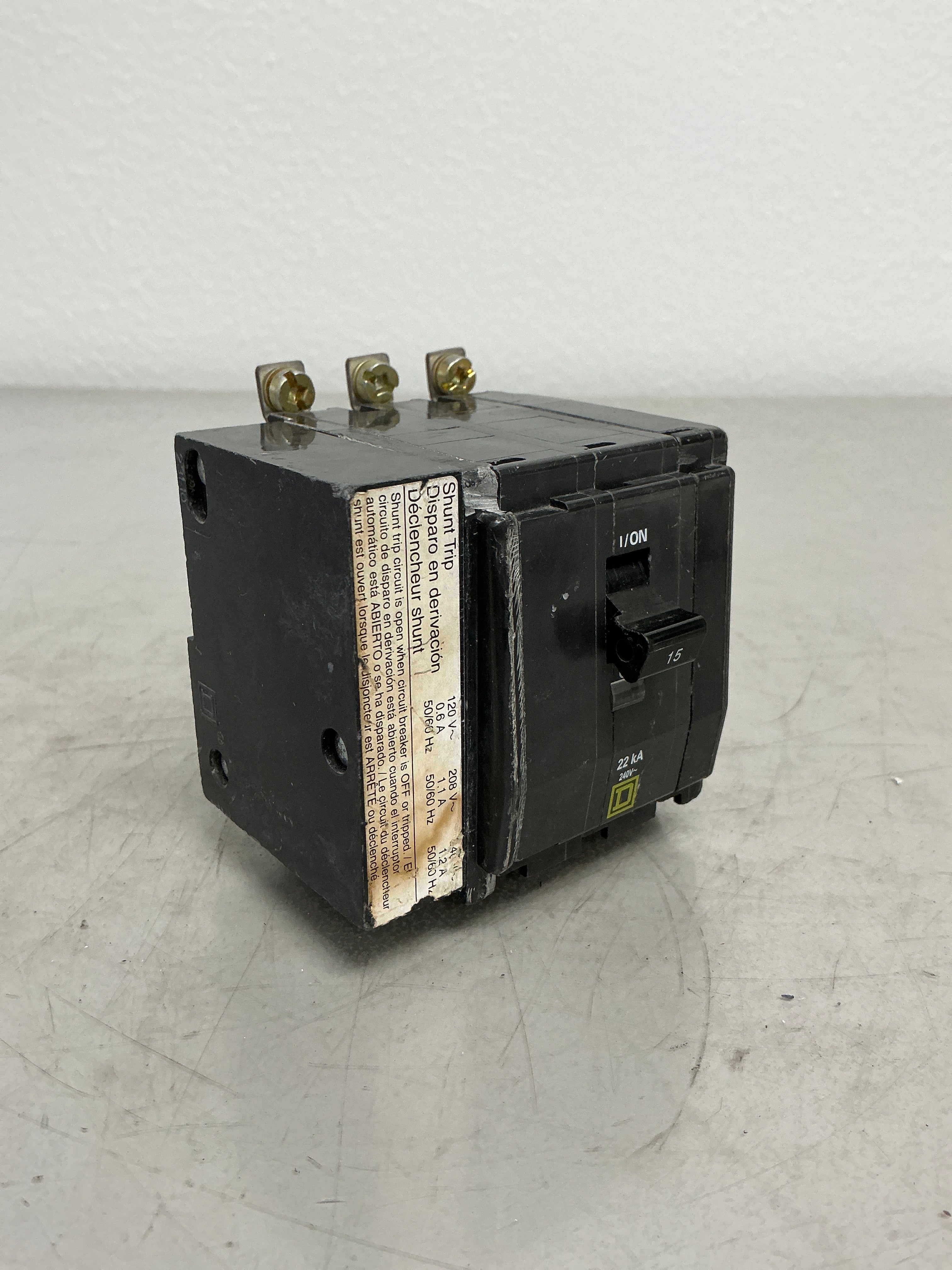 Used SquareD QOB3151021 (Shunt Trip) 3 Pole, 15 Amps, 240 Volts