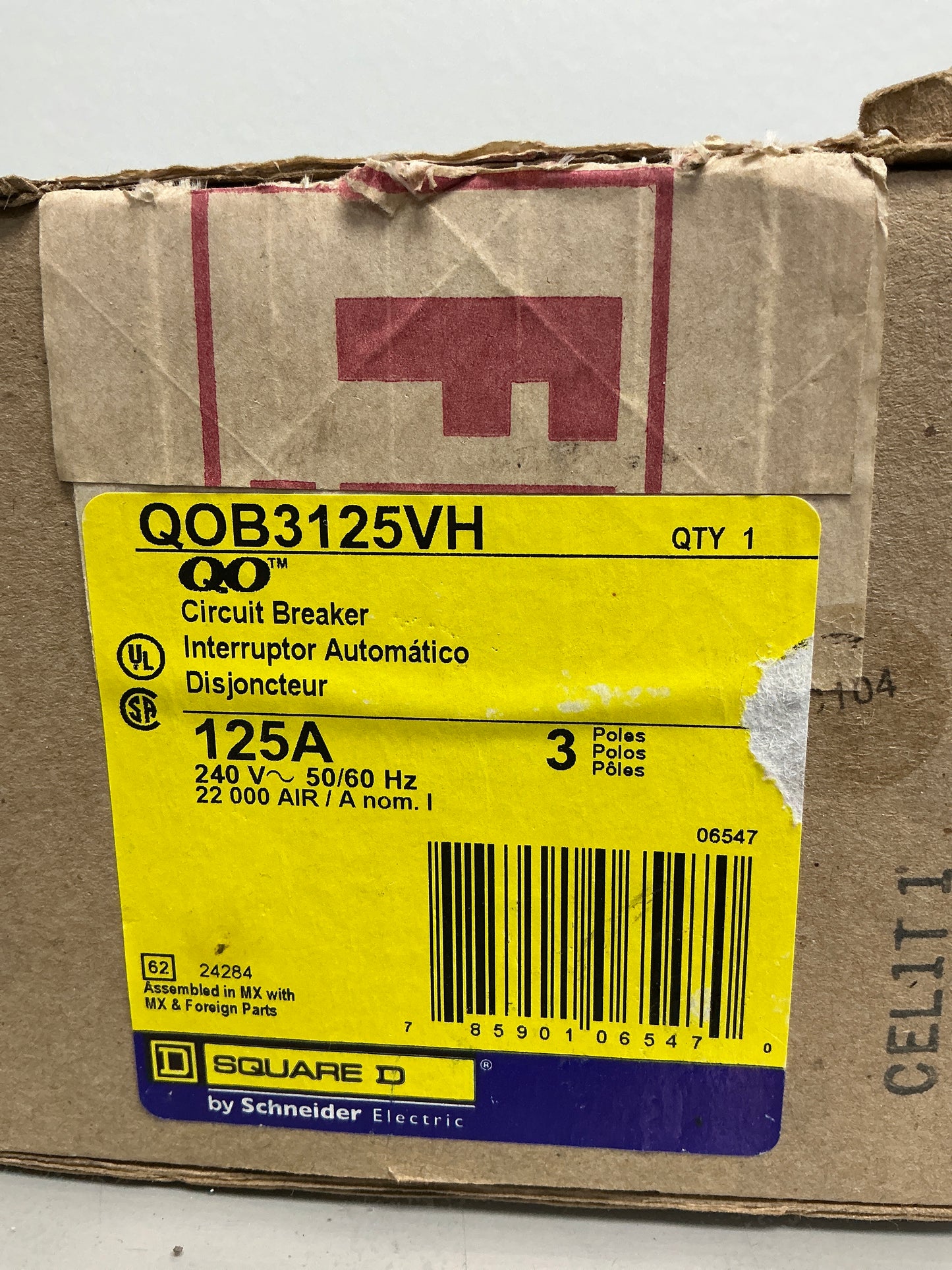 New Square D QOB3125VH 3 Pole, 125 Amps, 240 volts