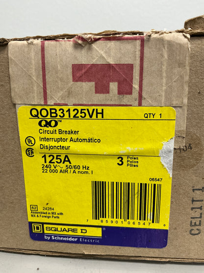 New Square D QOB3125VH 3 Pole, 125 Amps, 240 volts