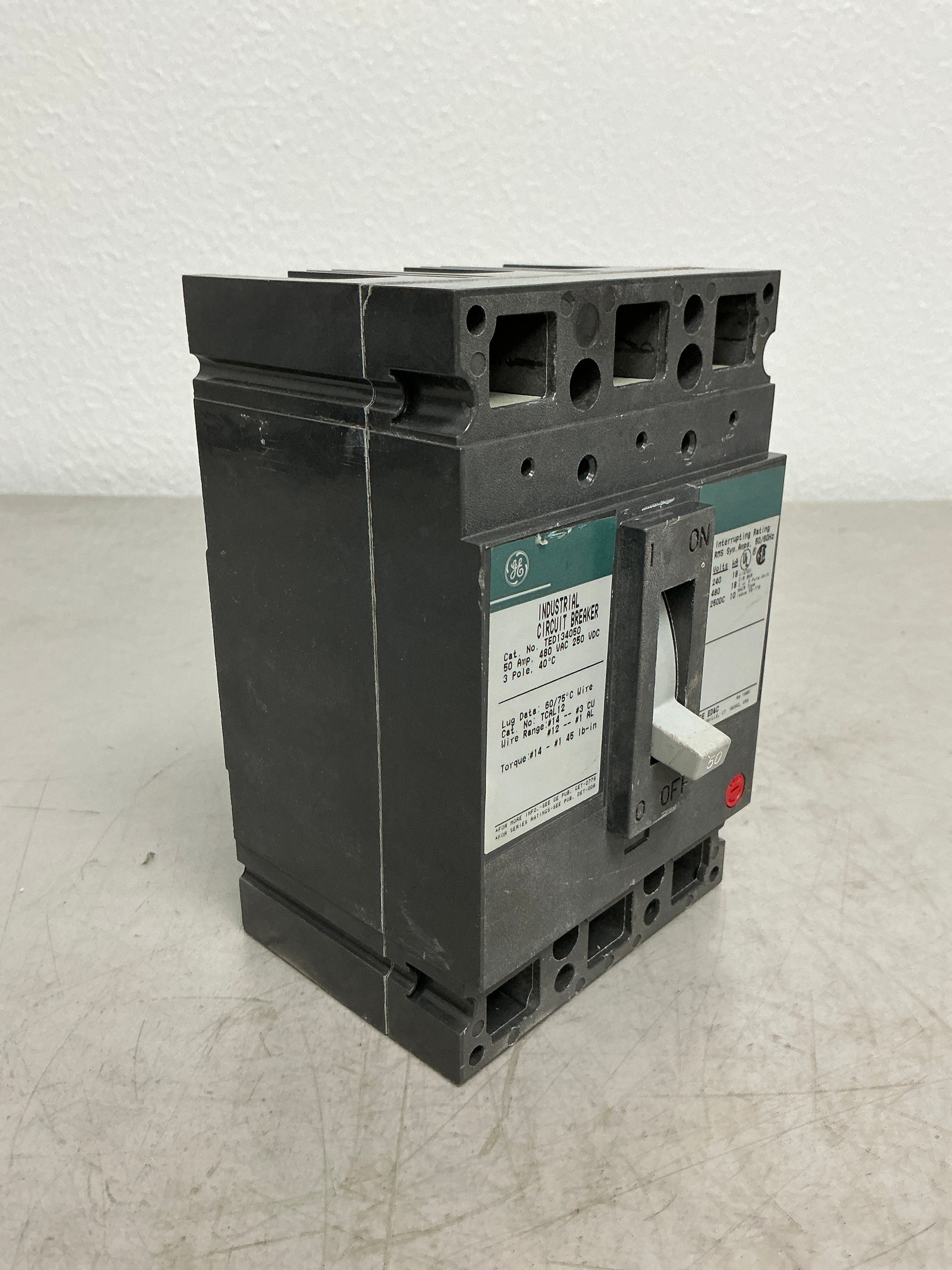 Used TED134050 3 Pole, 50 Amps, 480 Volts Circuit Breaker