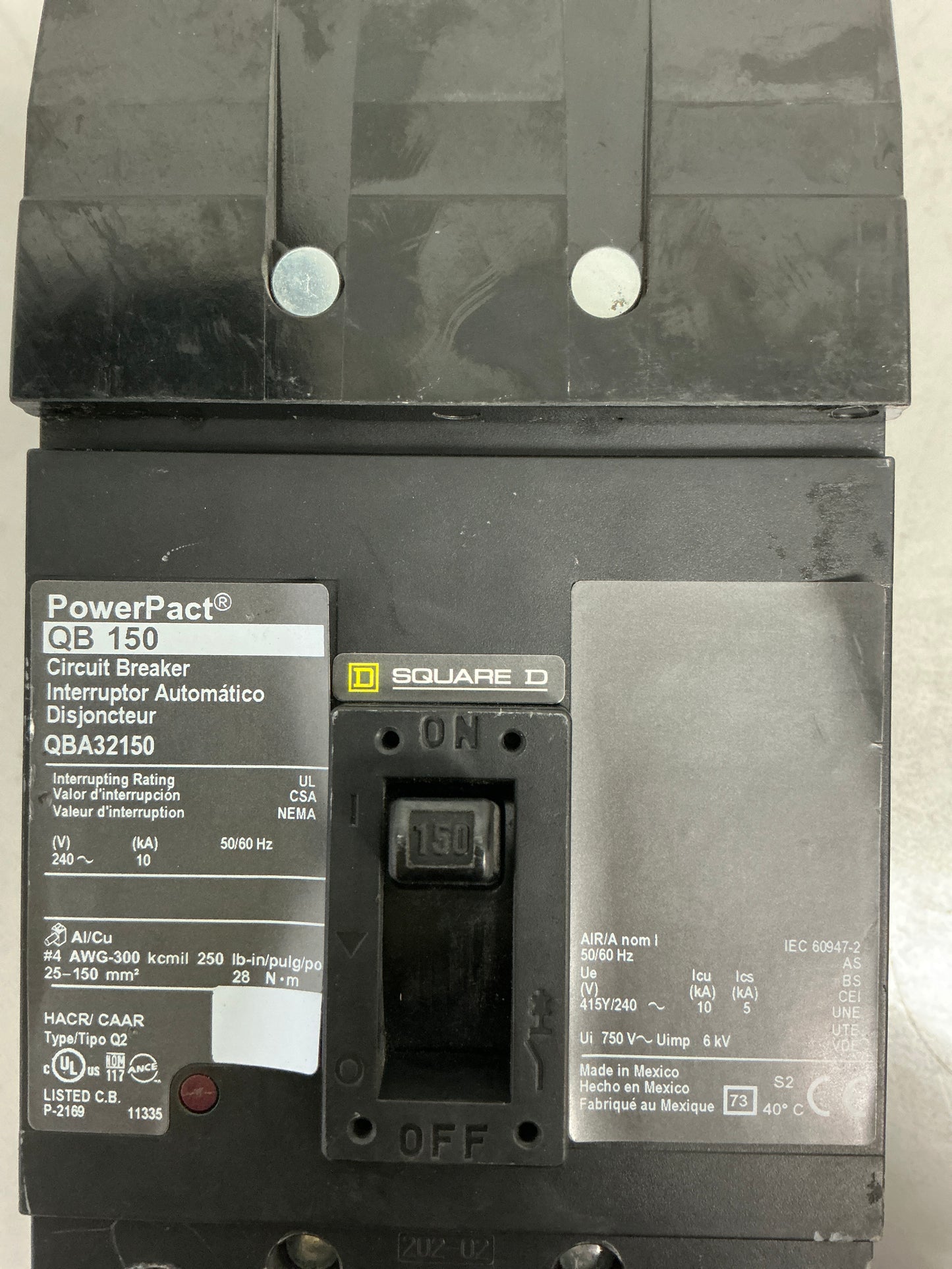 *CHIPPED* Used Square D QBA32150 3 Pole, 150 Amps, 240 Volts