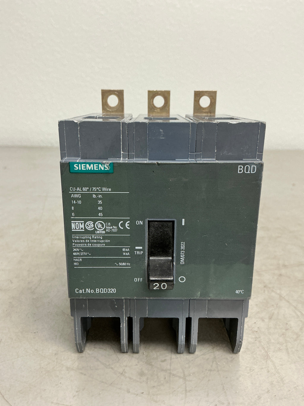 New Siemens BQD320 3 Pole, 20 Amps, 480 Volts Circuit Breaker