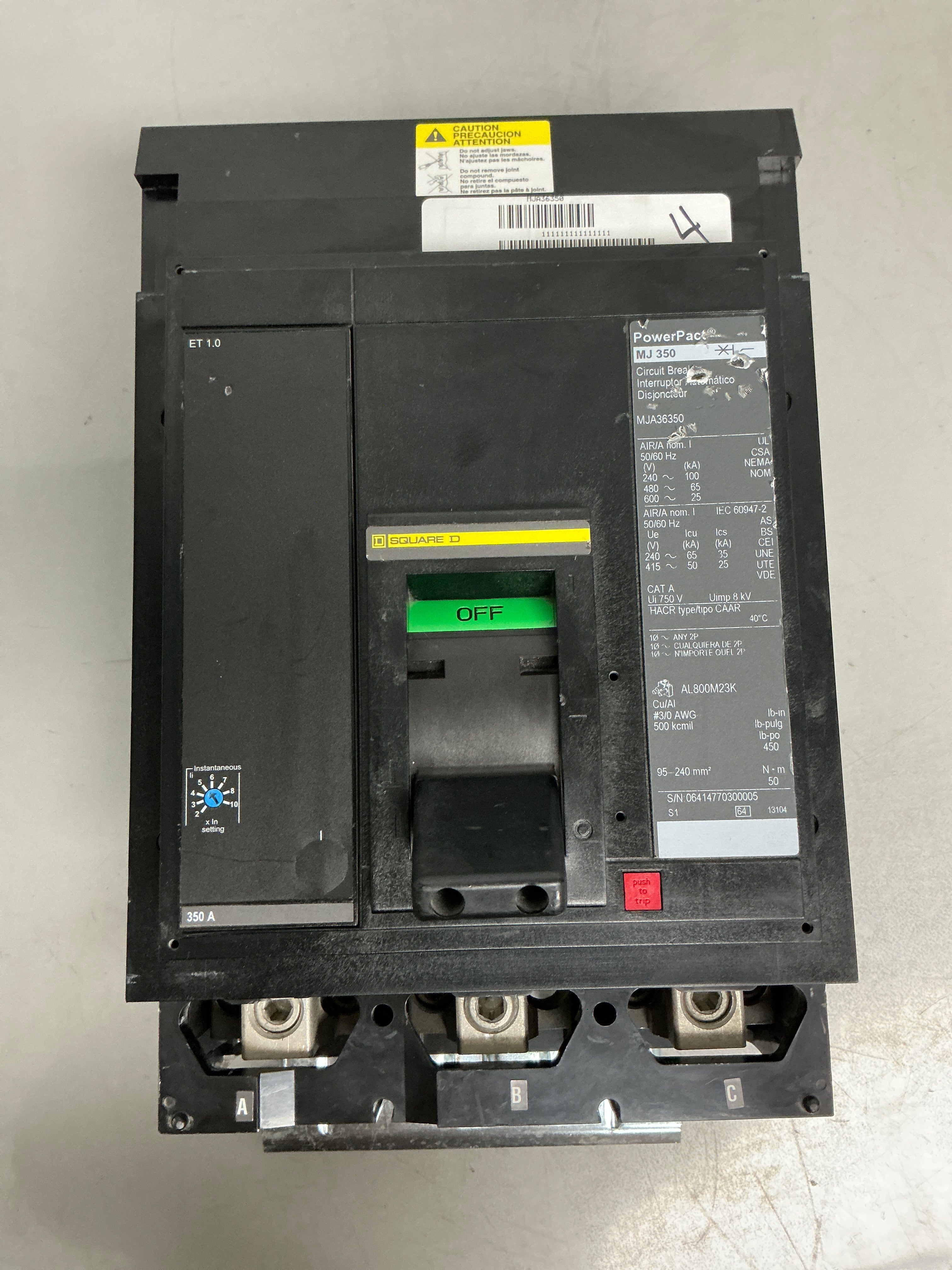 Used Square D MJA36350 3 Pole, 350 Amps, 600 Volts