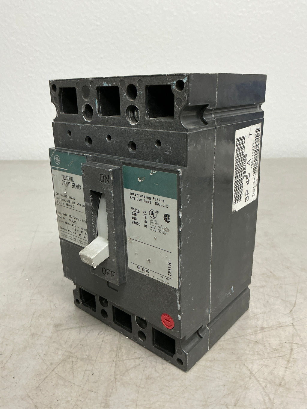 Used TED134045 3 Pole, 45 Amps, 480 Volts Circuit Breaker