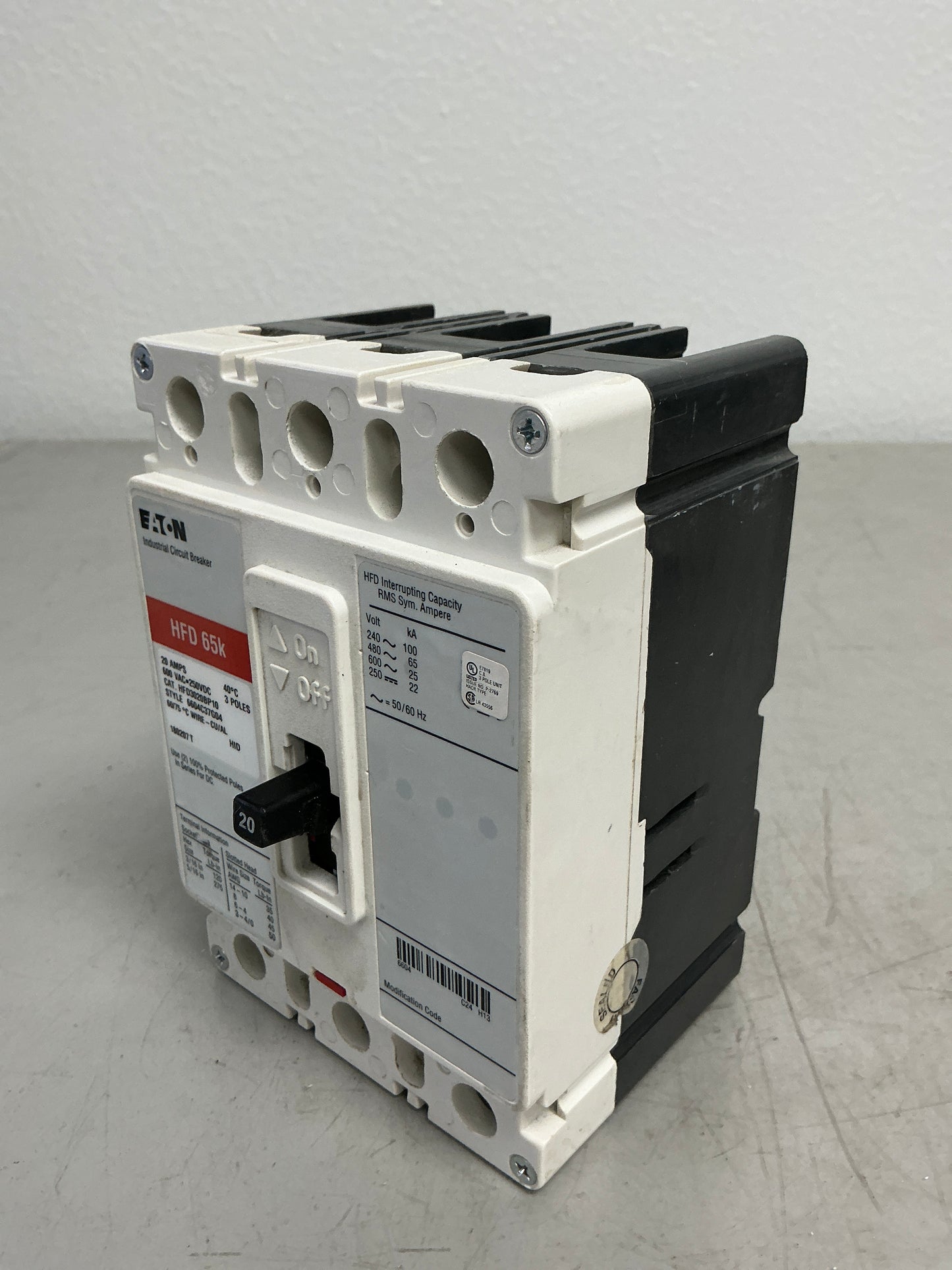 New Eaton HFD3020BP10 3 Poles, 20 Amps, 600 Volts