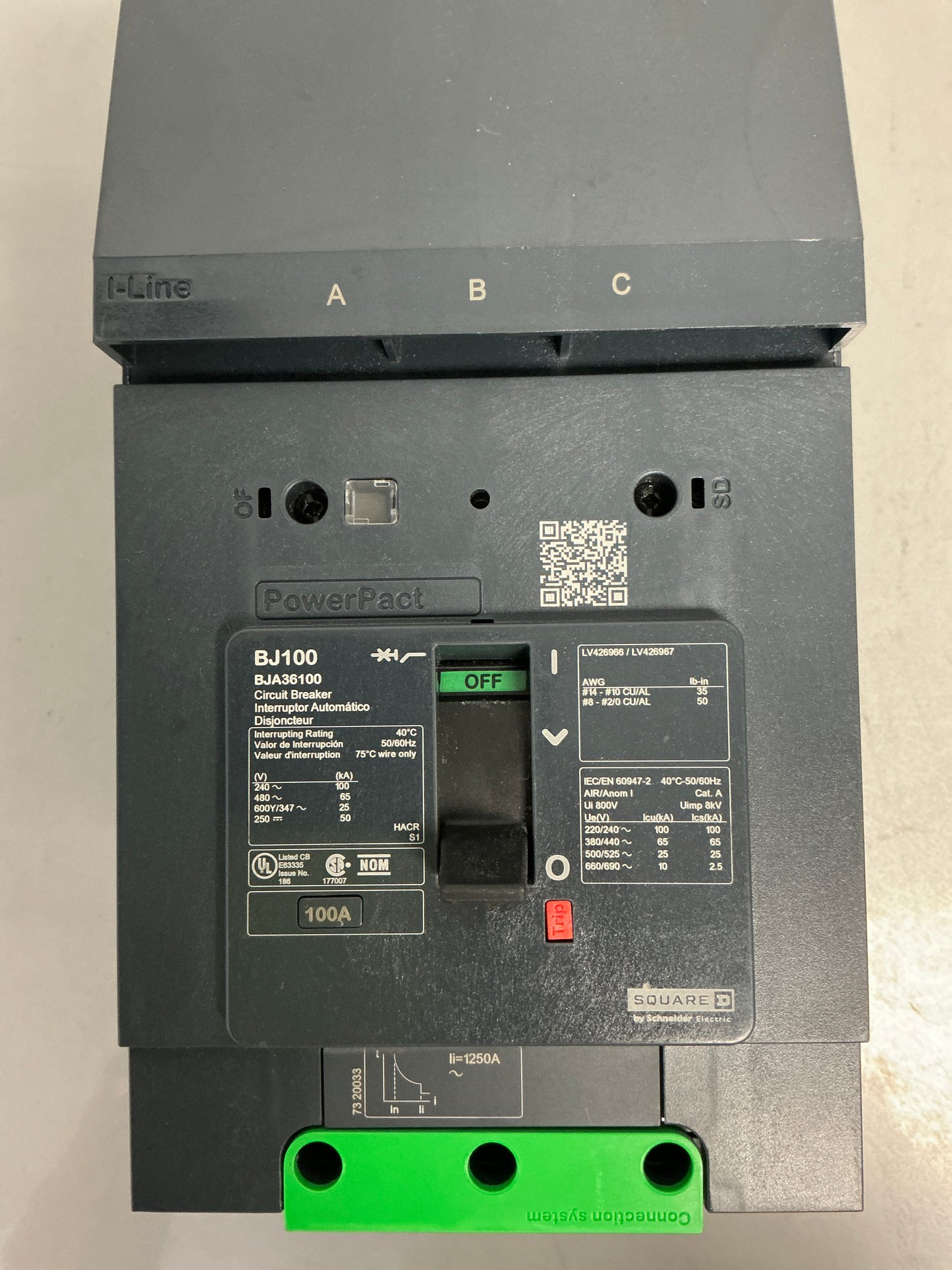 New Square D BJA36100 3 Pole, 100 Amps, 480 Volts