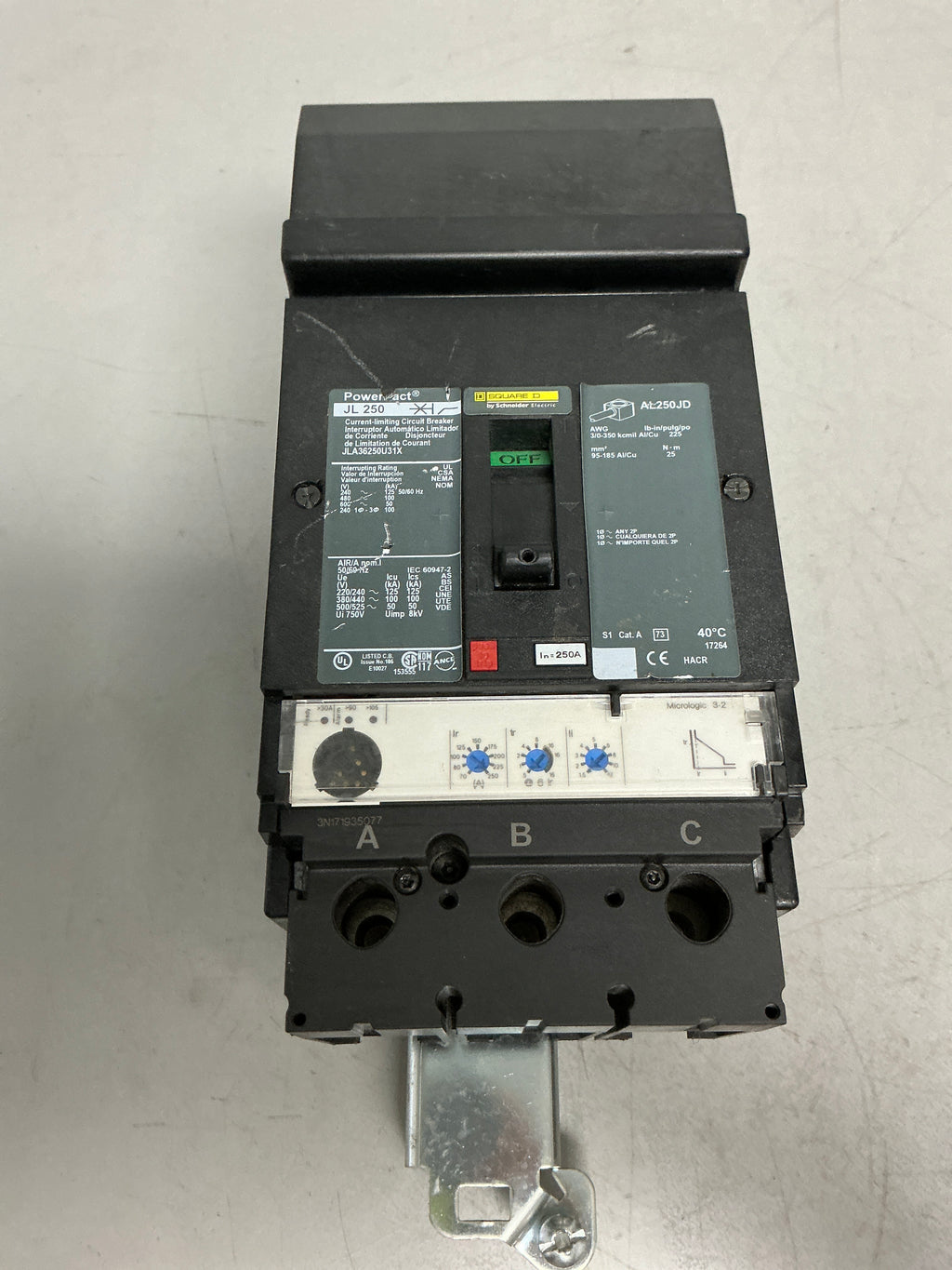 Used Square D JLA36250U31X 3 Pole, 250 Amps, 600 Volts