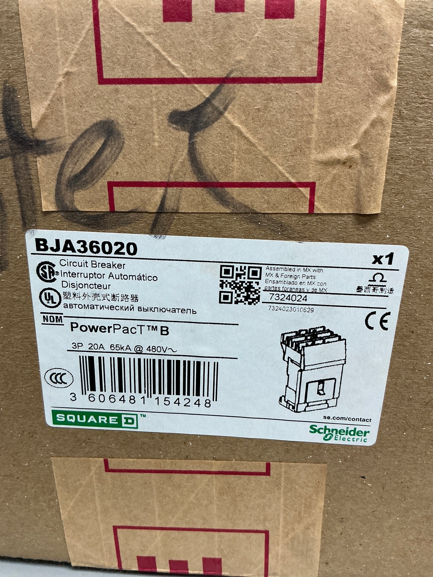 New Square D BJA36020 3 Pole, 20 Amps, 480 volts