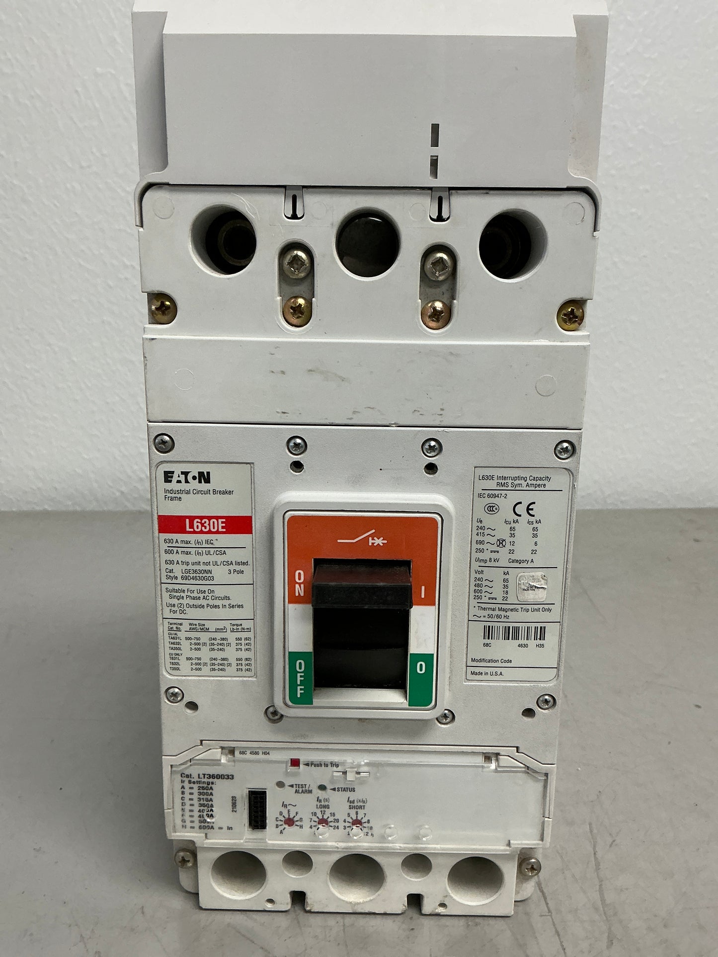 Used Eaton LGE3630NN 3 Pole, 630 Amps