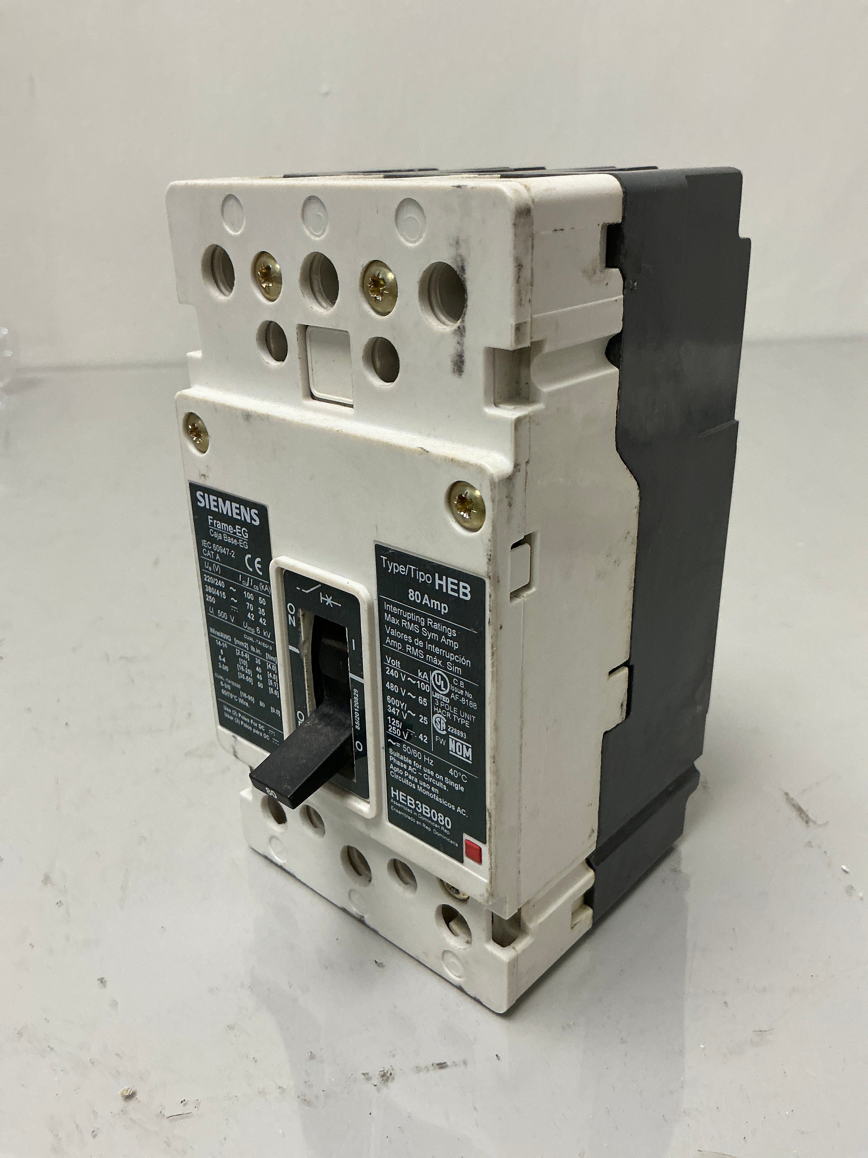 Used Siemens HEB3B080 3 Pole, 80 amps, Circuit Breaker