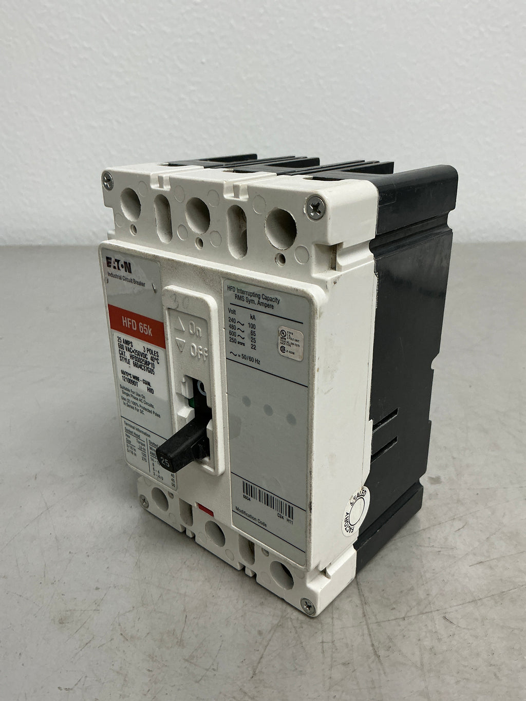 Used Eaton HFD3025BP10 3 Pole, 25 Amps, 600 Volts